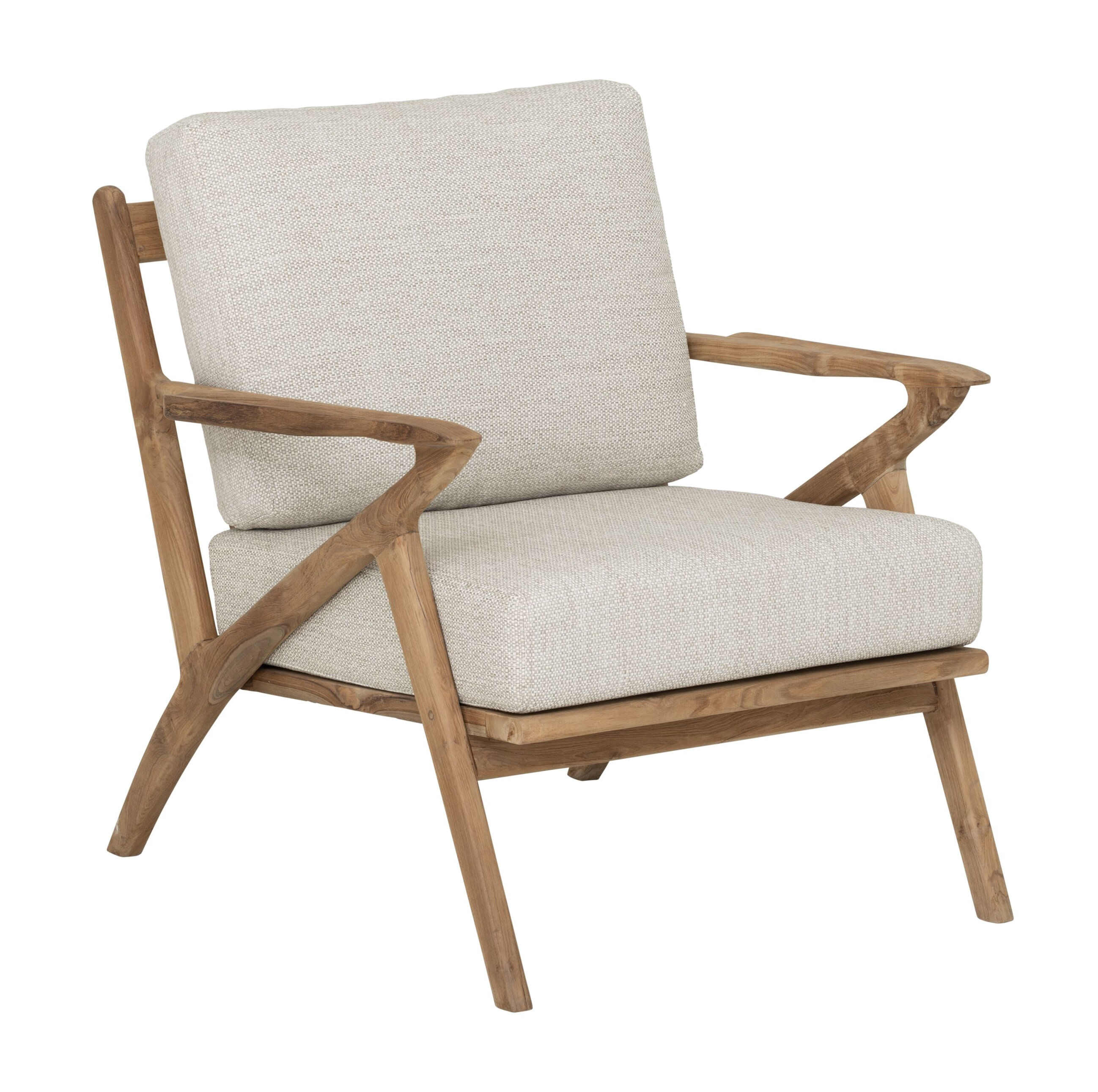MUST Living Fauteuil Charles Teakhout en stof - Beige - 8720146514002