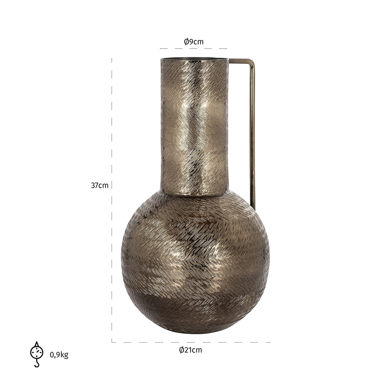 Richmond Vaas Leia 37cm hoog - Rookzwart - 8720621693567