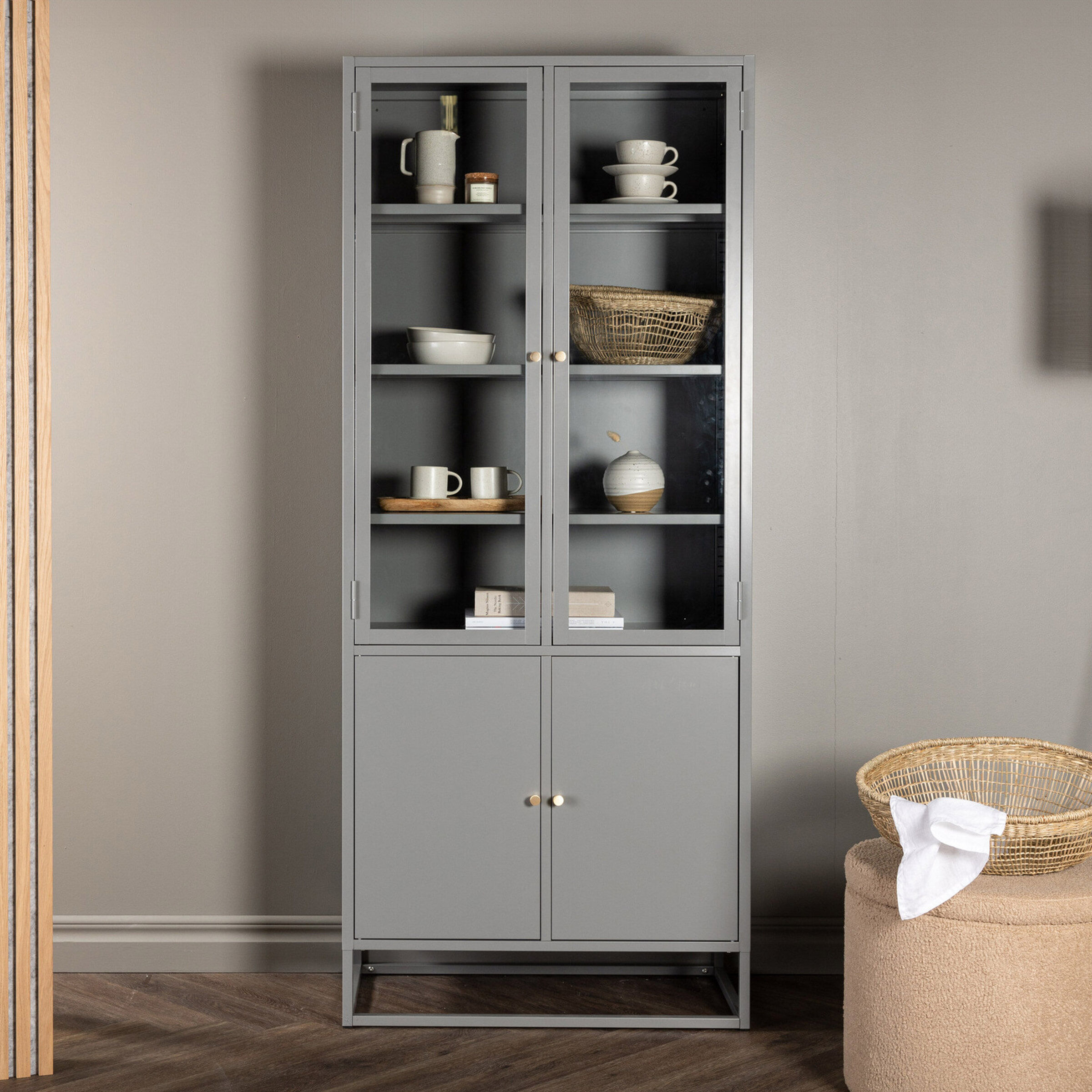 Nohr Vitrinekast Shaune 190 x 80cm - Lichtgrijs - 7340220835338