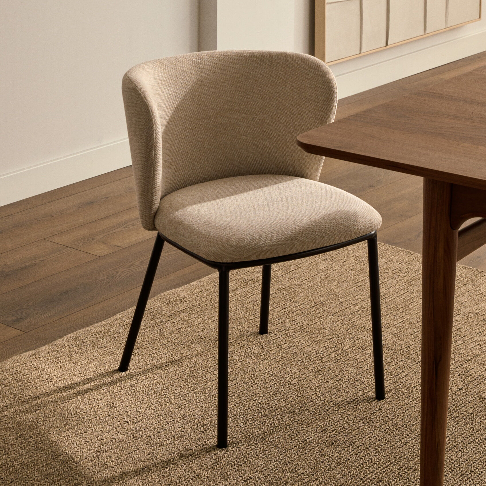 Kave Home Eetkamerstoel Ciselia Chenille - Beige - 8433840761800