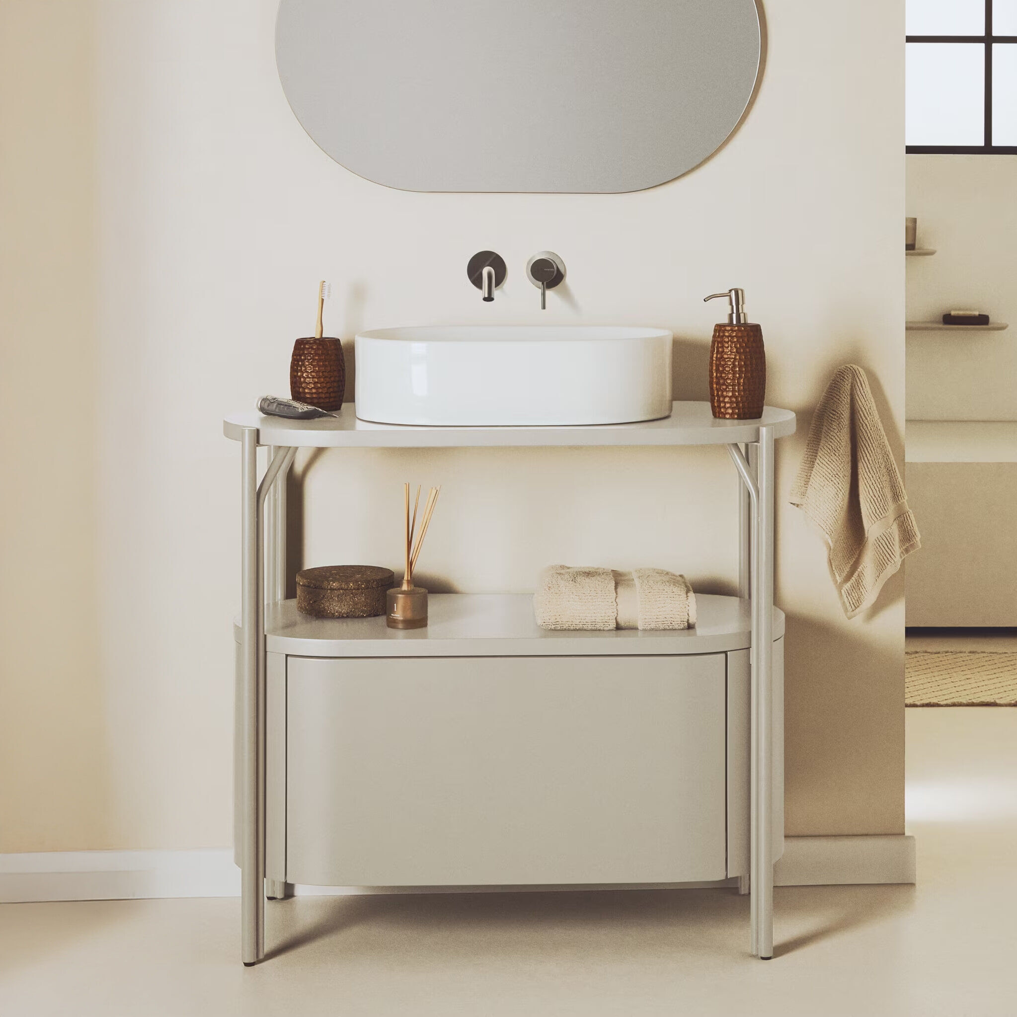 Kave Home Badkamermeubel Arely 90 x 40cm - Beige (excl. waskom) - 8447305001165