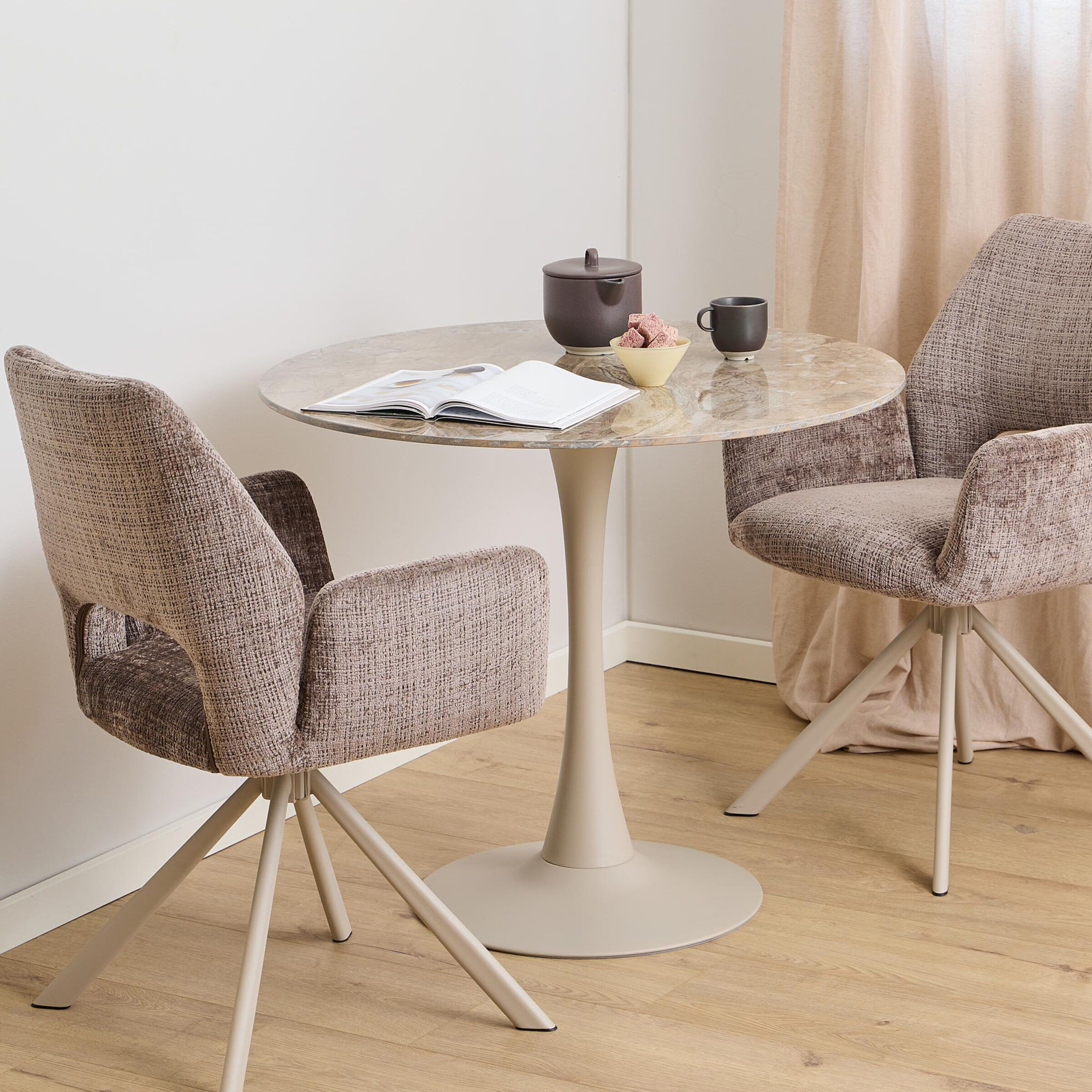 Bendt Ronde Bistrotafel Tempest Keramiek met marmerlook, 90cm - Bruin/Grijs - 5713941414335