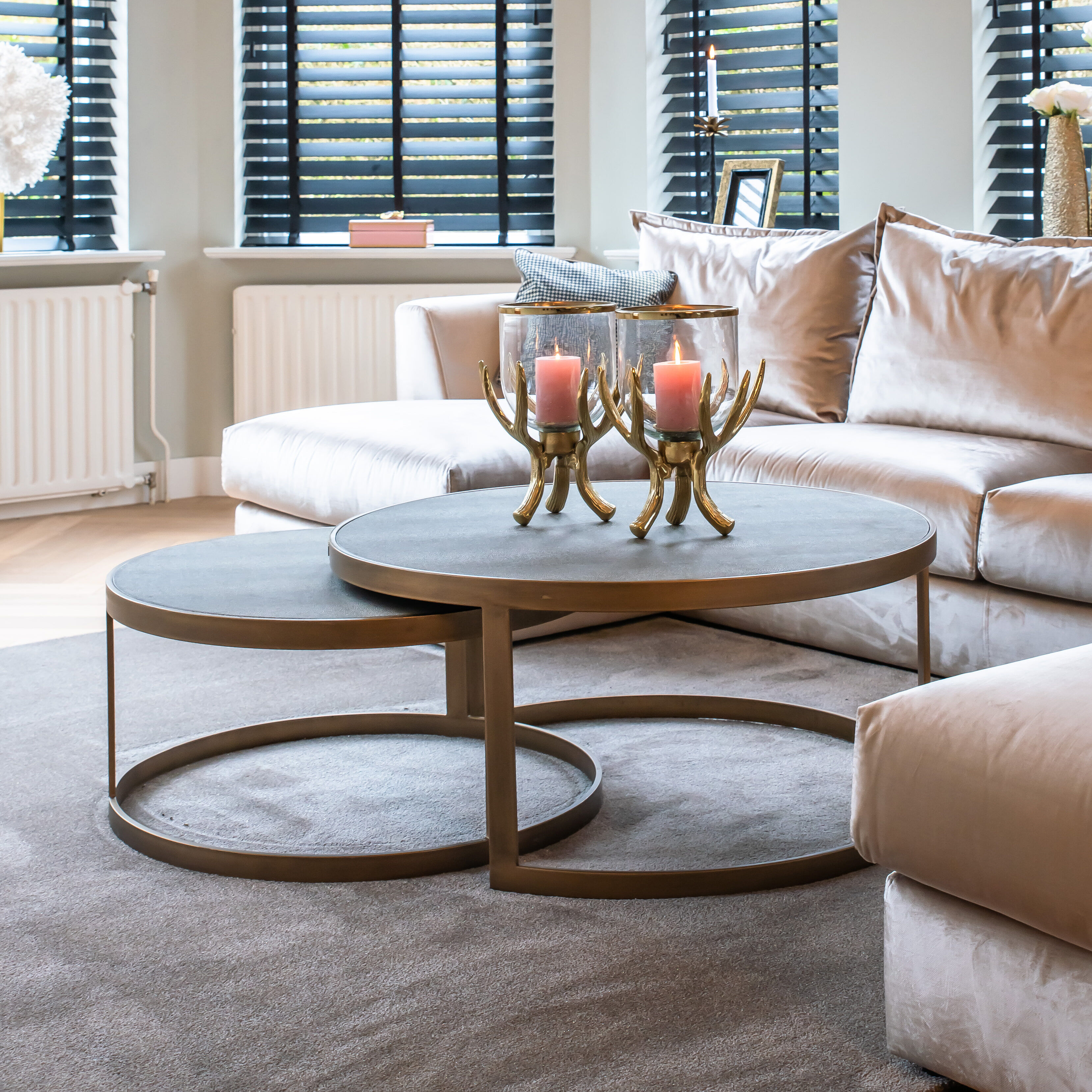 Richmond Salontafel Bloomingville Segrijn / Mat goud, Set van 2 stuks - Rond - 8720621605300