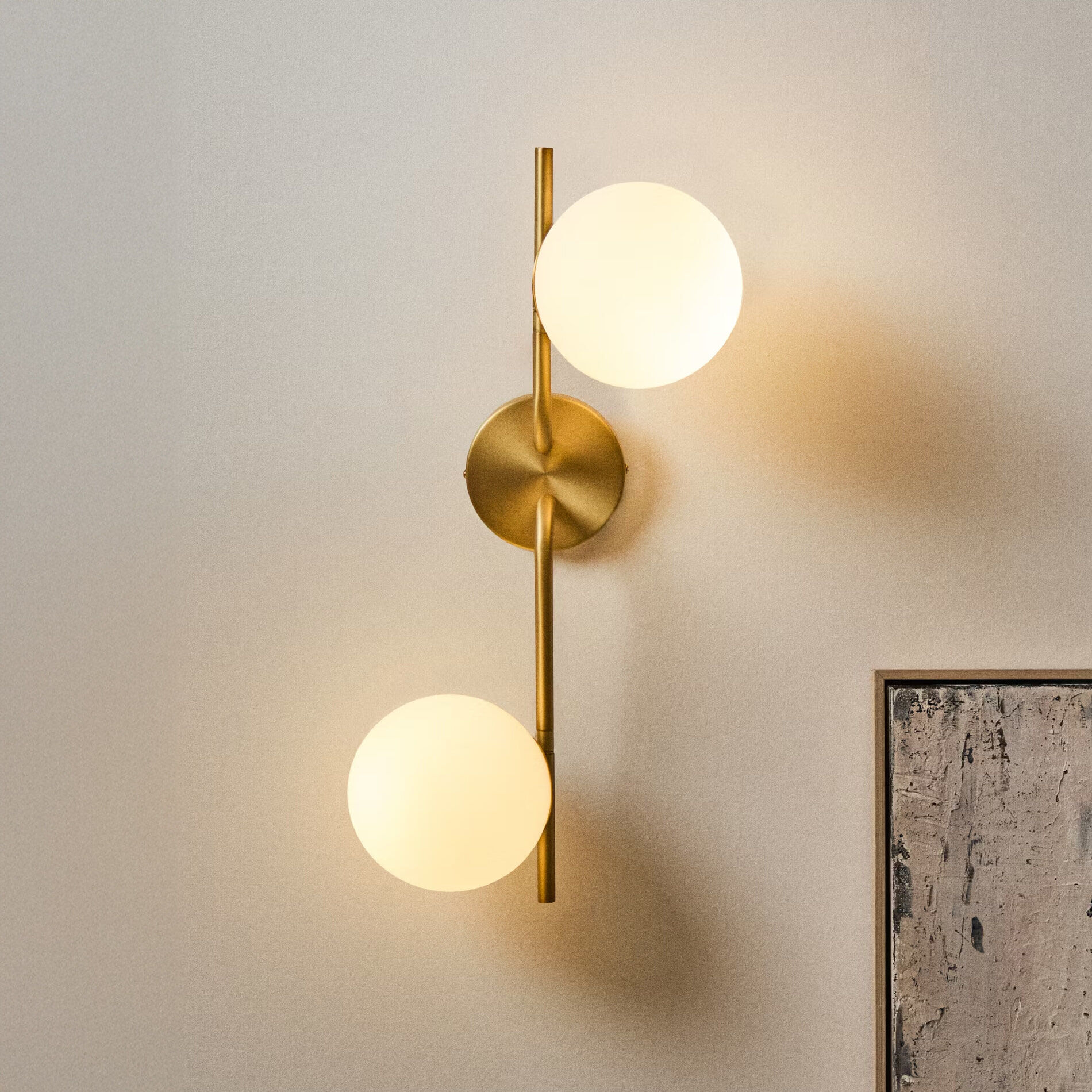 Kave Home Wandlamp Brisia 2-lamps, Glas en messing - Wit - 8447305053195