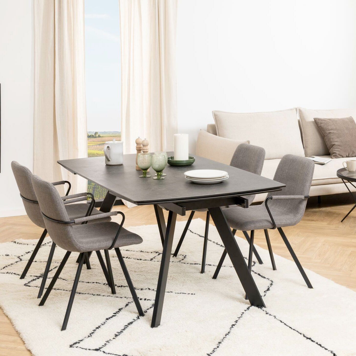 Bendt Uitschuifbare Eettafel Cresencio Keramiek, 160/240 x 97cm - Zwart - 5713941286420