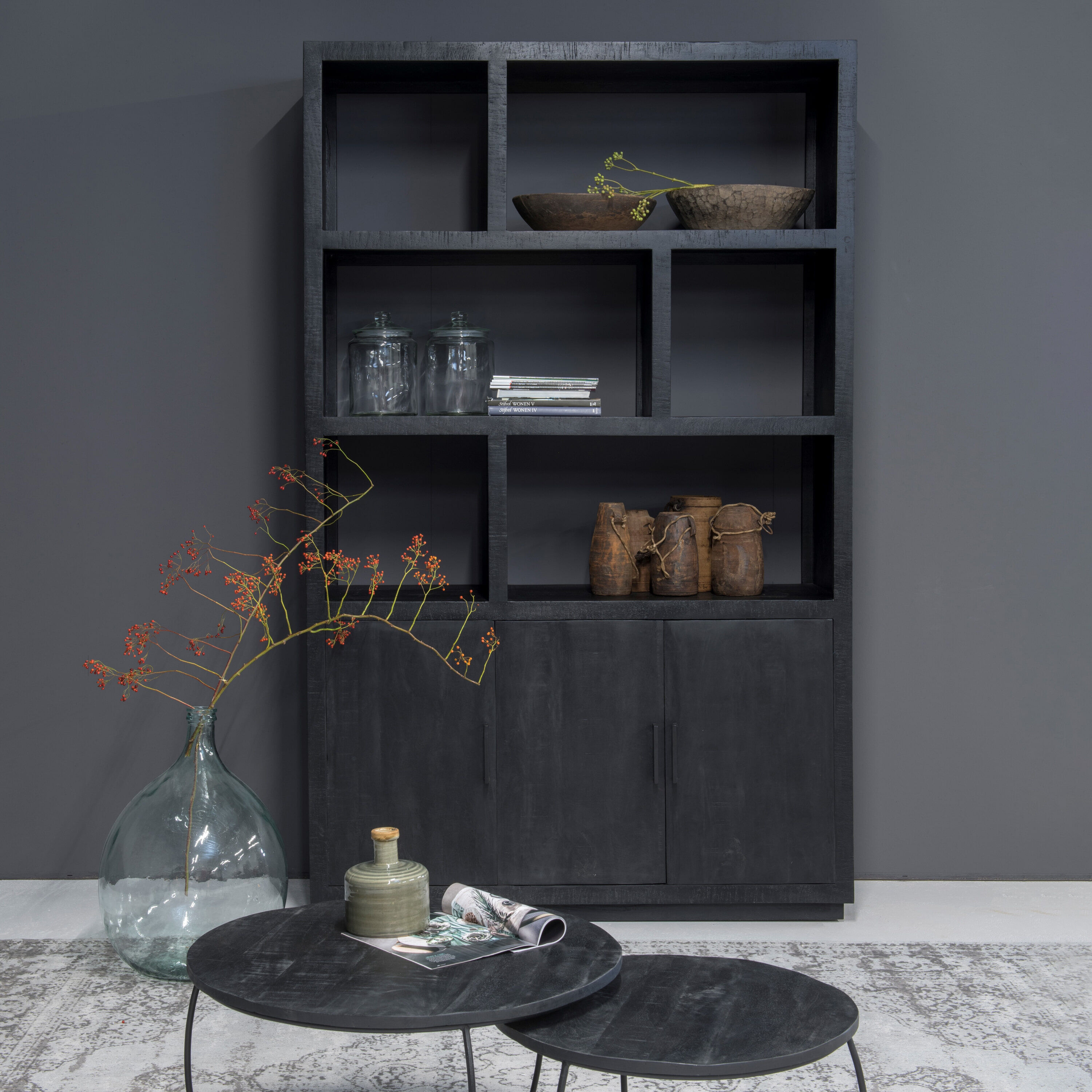 Livingfurn Opbergkast Jaxx Mangohout, 230 x 145cm - Zwart - 7439612533515