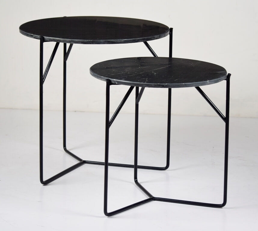 Livingfurn Bijzettafel Mason Set van 2 stuks - Zwart - Rond - 7439612588539