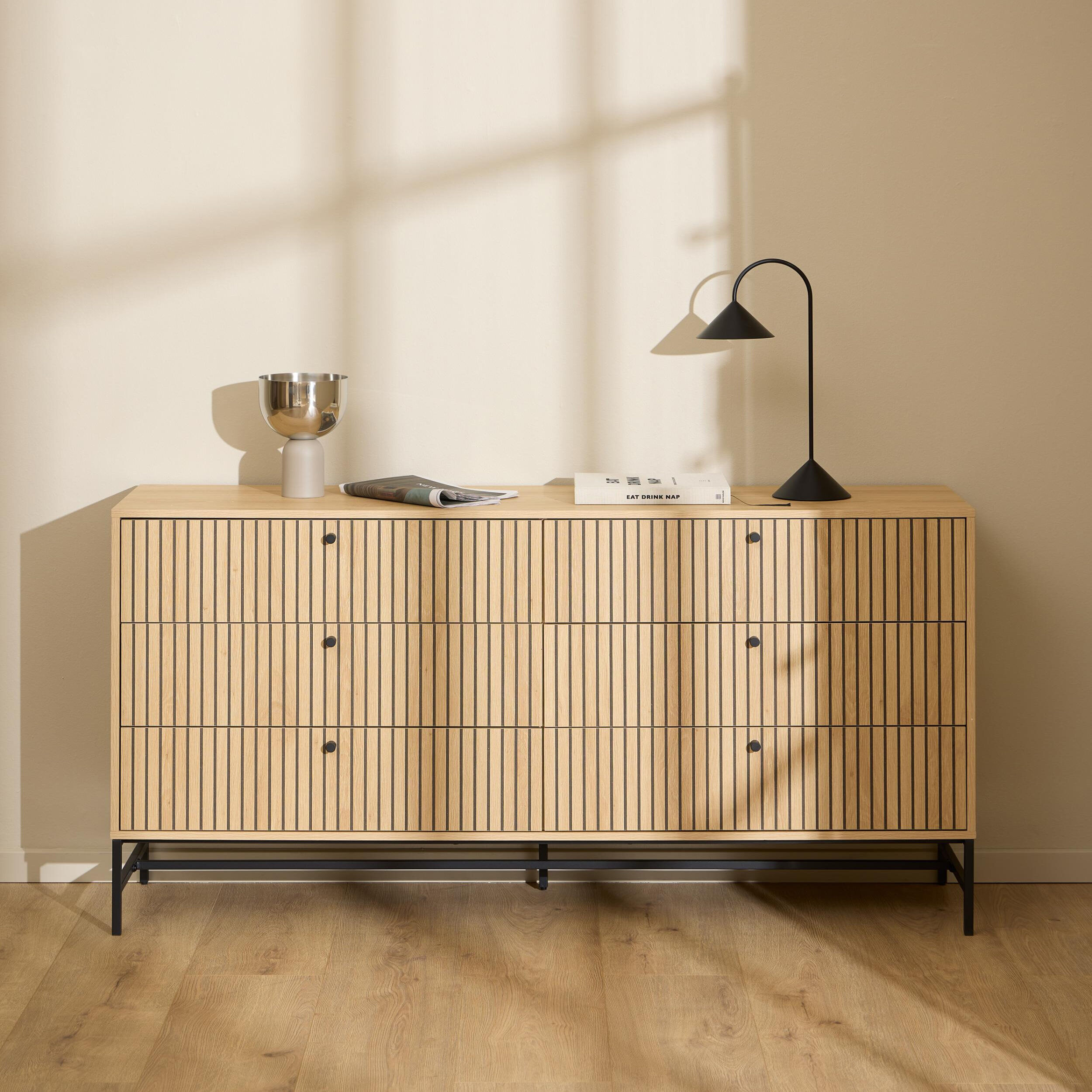 Bendt Ladekast Davon Eikenlook 158cm, Met 6 laden - Naturel - 5713941341068