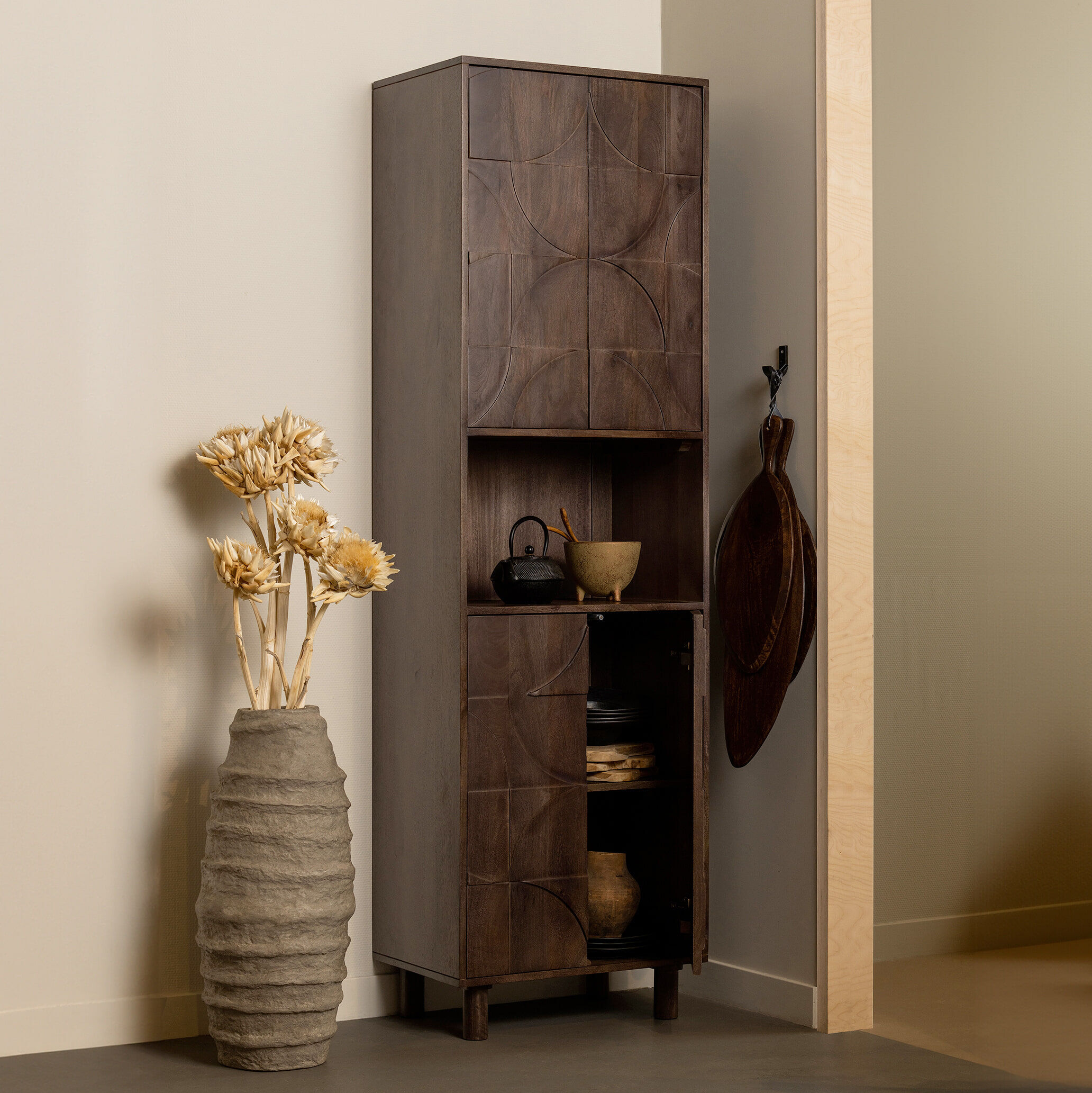 WOOOD Opbergkast Draw Mangohout, 200 x 60cm - Walnoot - Japandi - BePureHome - 8714713173976