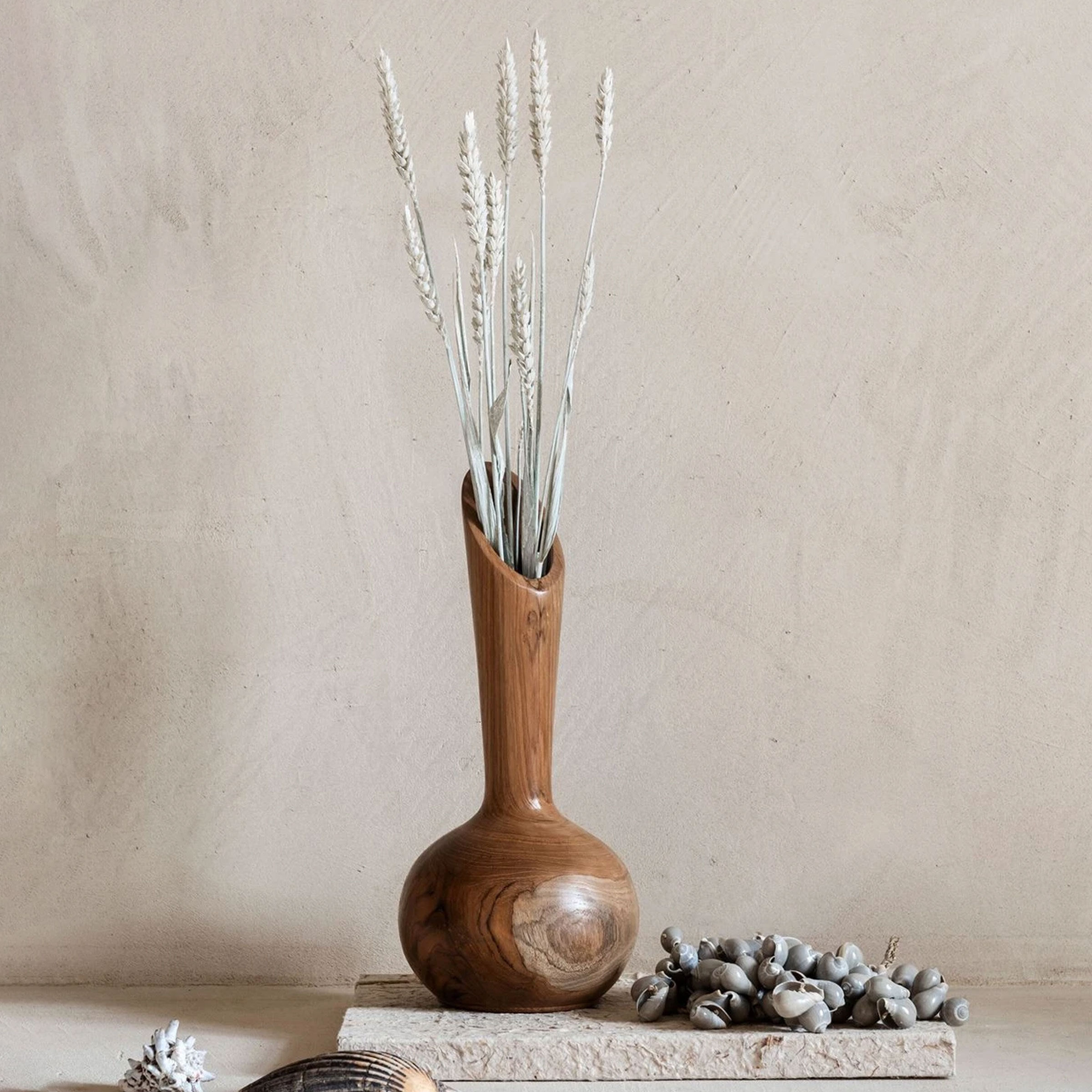 MUST Living Vaas Single Flower Teakhout, 30cm - Naturel - 8720146504287