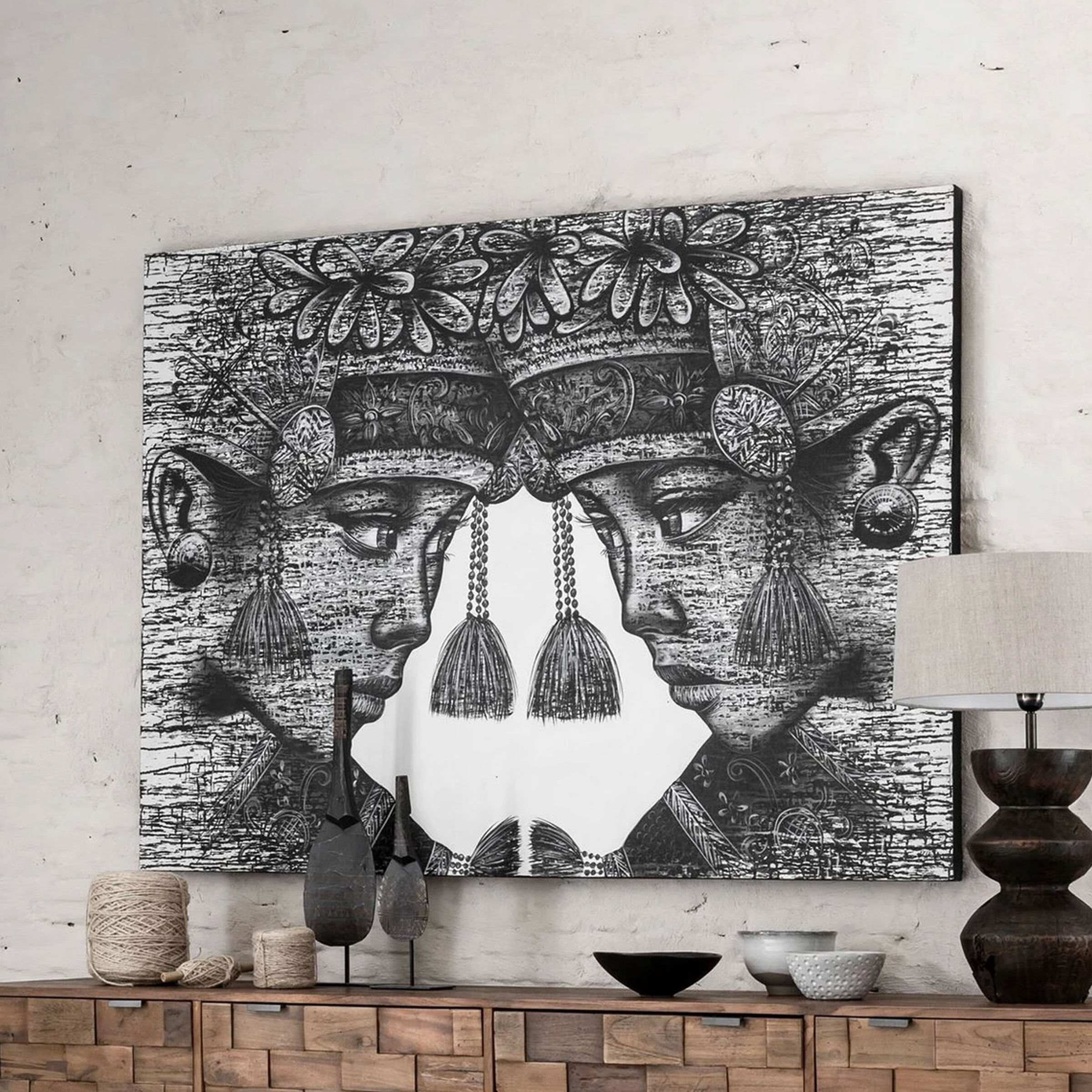 MUST Living Wandpaneel Balinese Twins 110 x 150cm - Zwart, Wit - 8720146501507