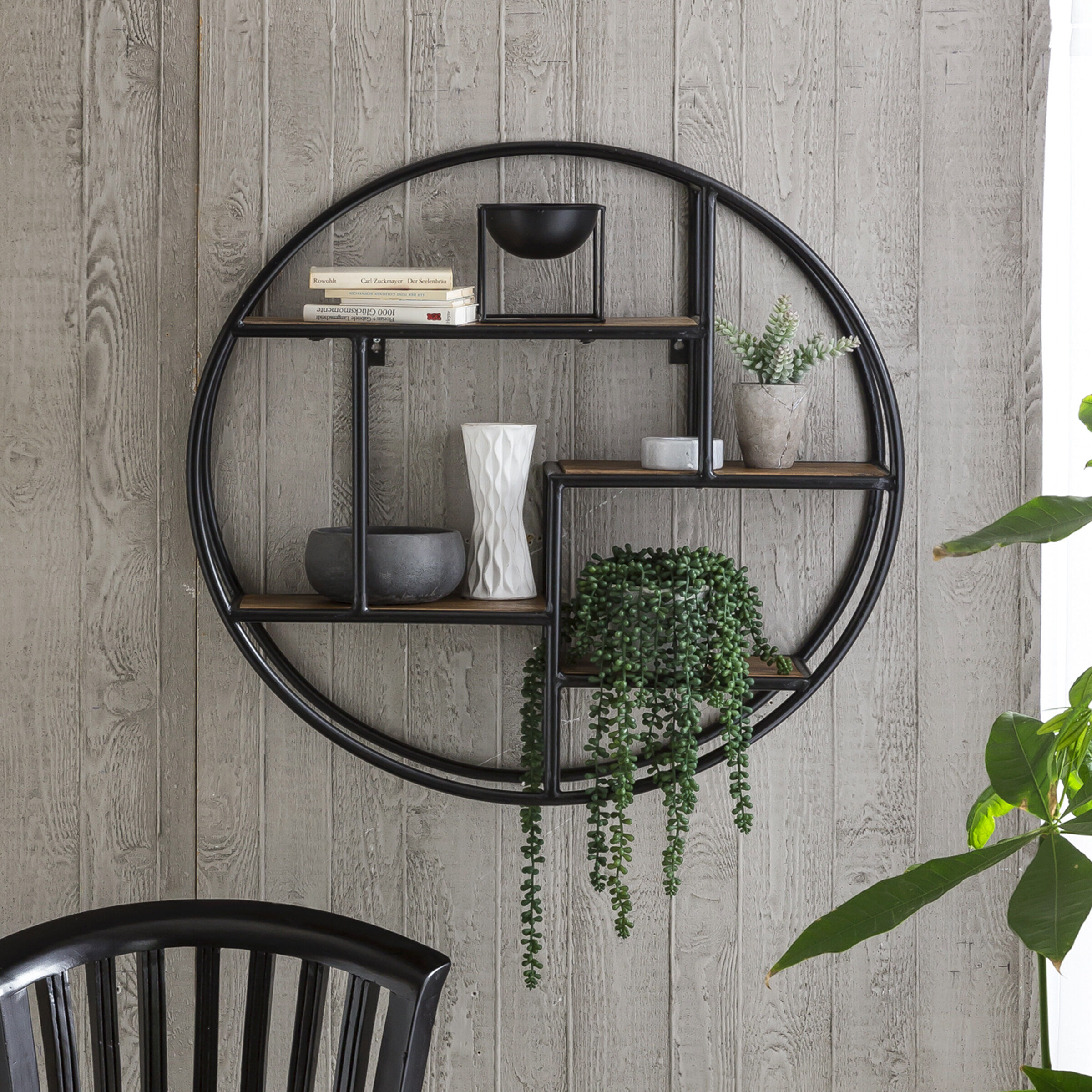 Artistiq Rond Wandrek Duc Mangohout en metaal, 75cm - Bruin - 4055195092312