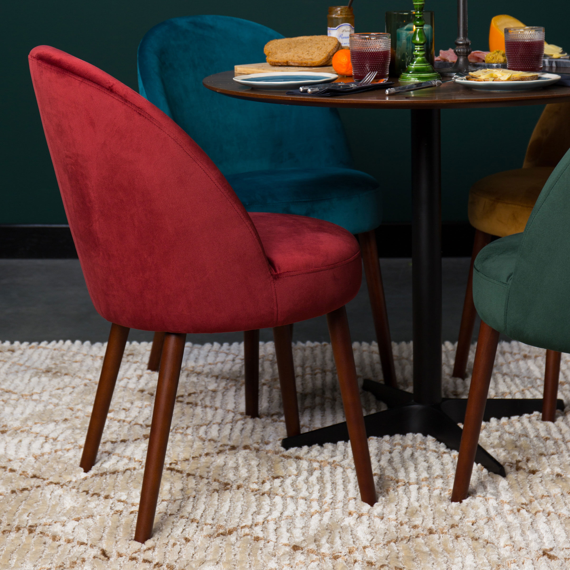 Dutchbone Eetkamerstoel Barbara Velvet - Rood - 8718548038677