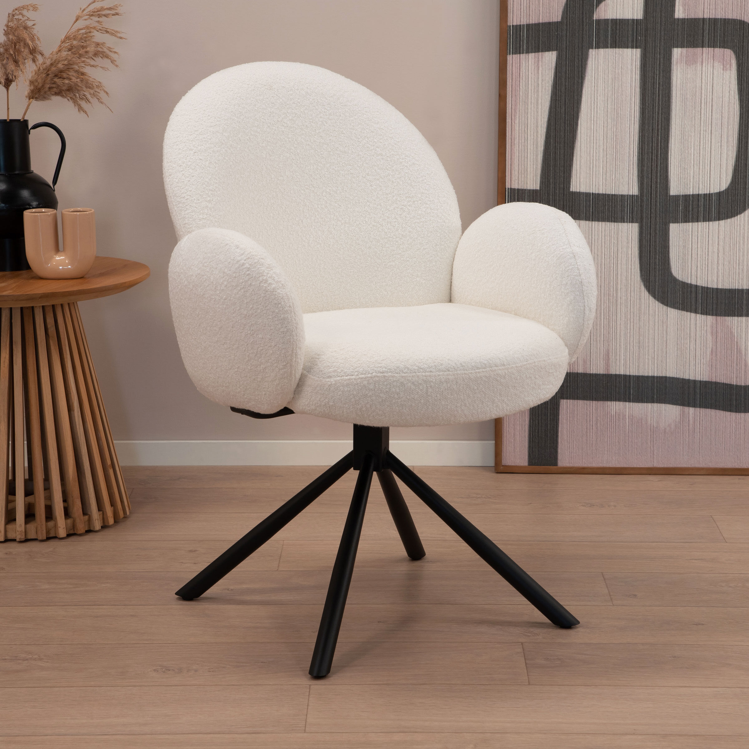 Tower Living Draaibare Eetkamerstoel Imola Bouclé - Wit - 9507242725933