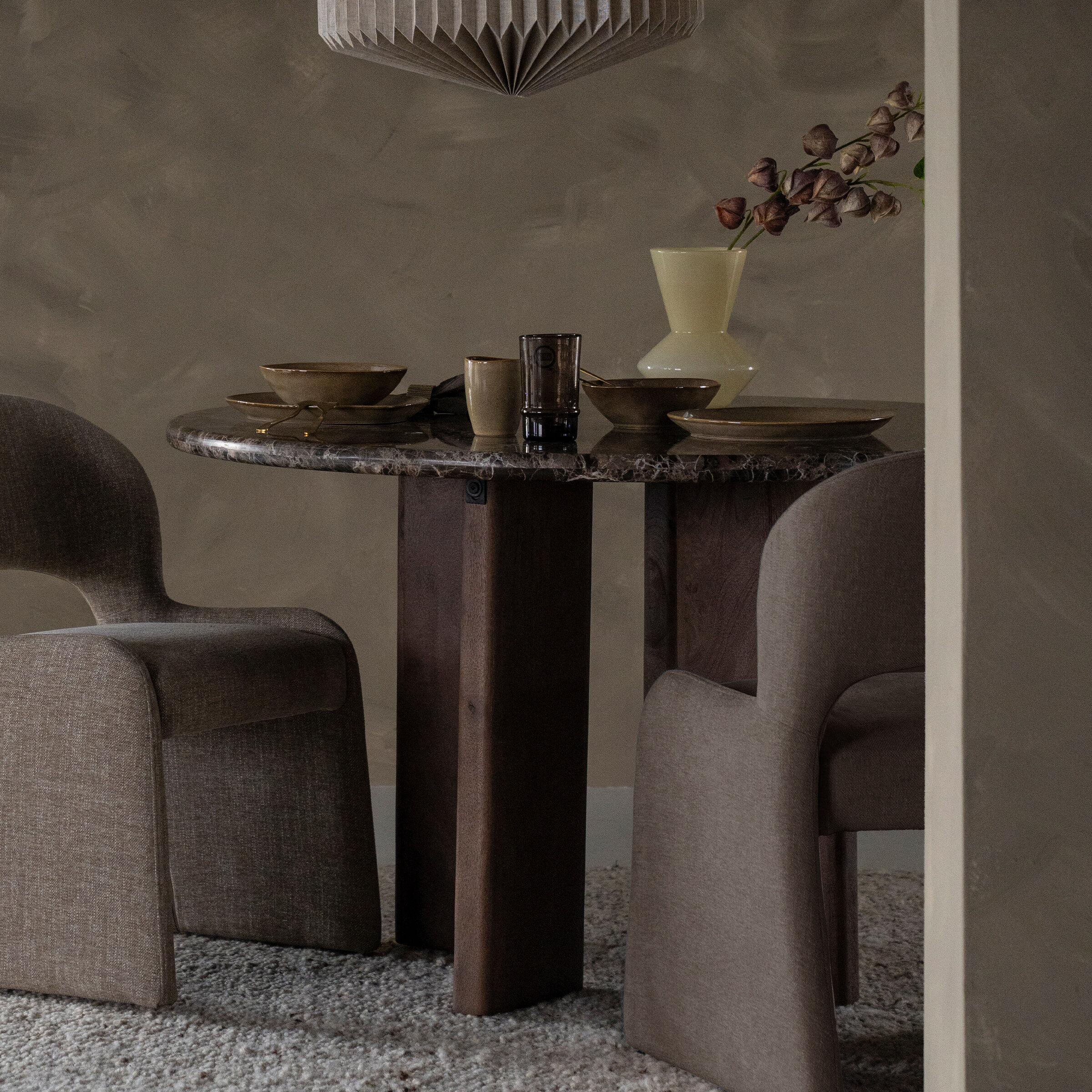 Eleonora Ronde Eettafel Lando Marmer en mangohout, 127 cm - Bruin - 8719087034014