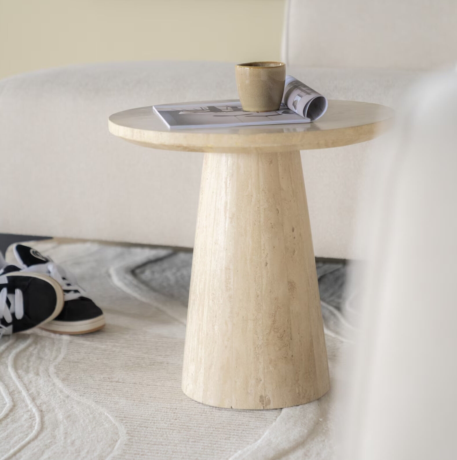 Eleonora Ronde Bijzettafel Aime Travertin, 45cm - Beige - 8719087027047