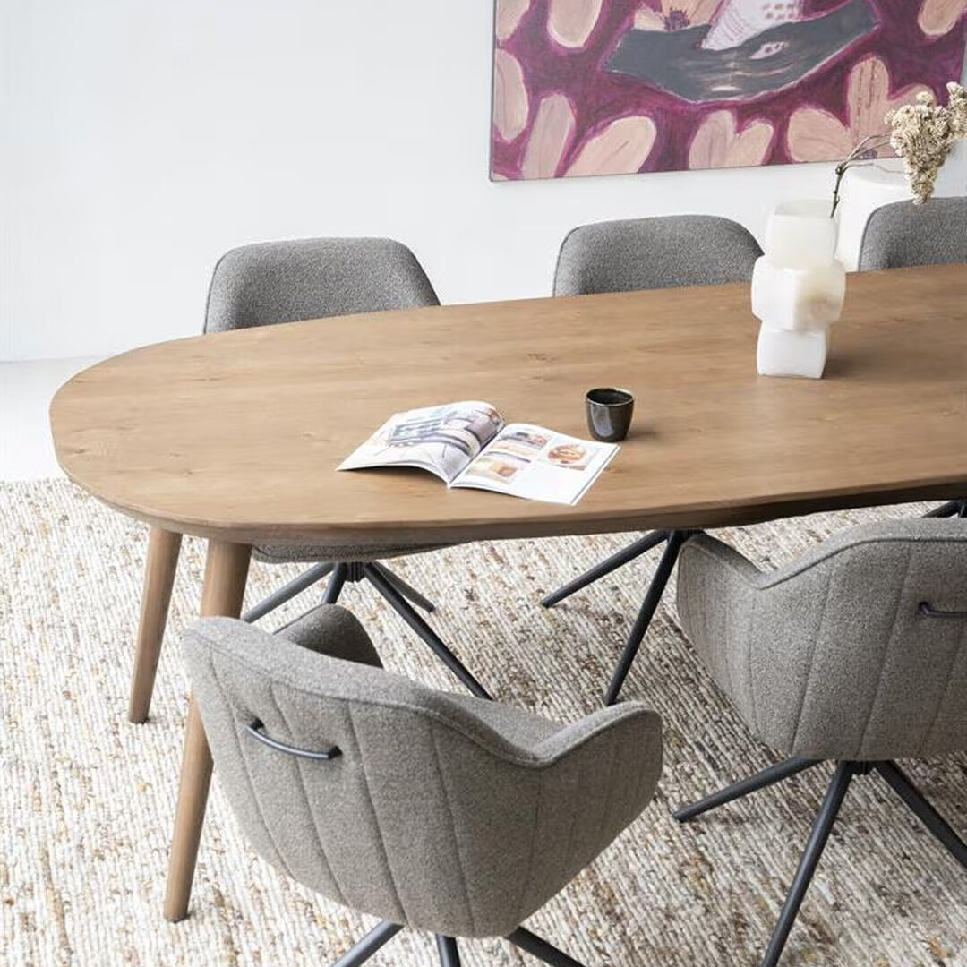 Eleonora Deens Ovale Eettafel Elijah Eiken, 220 x 100cm - Bruin - Ovaal - Japandi - 8719087031013