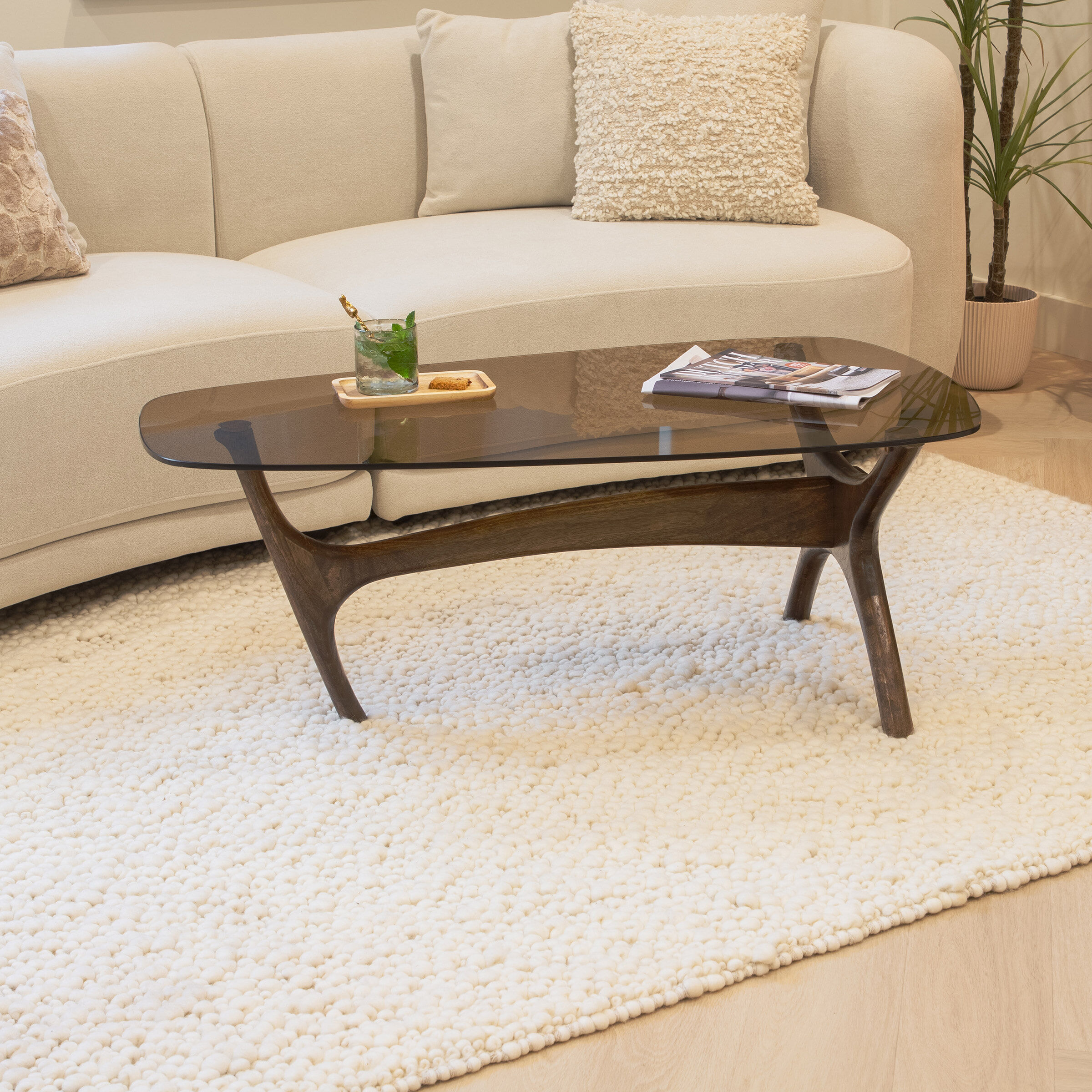 WOOOD Organische Salontafel Flash Mangohout en glas, 110 x 60cm - Walnoot - BePureHome - 8714713185474