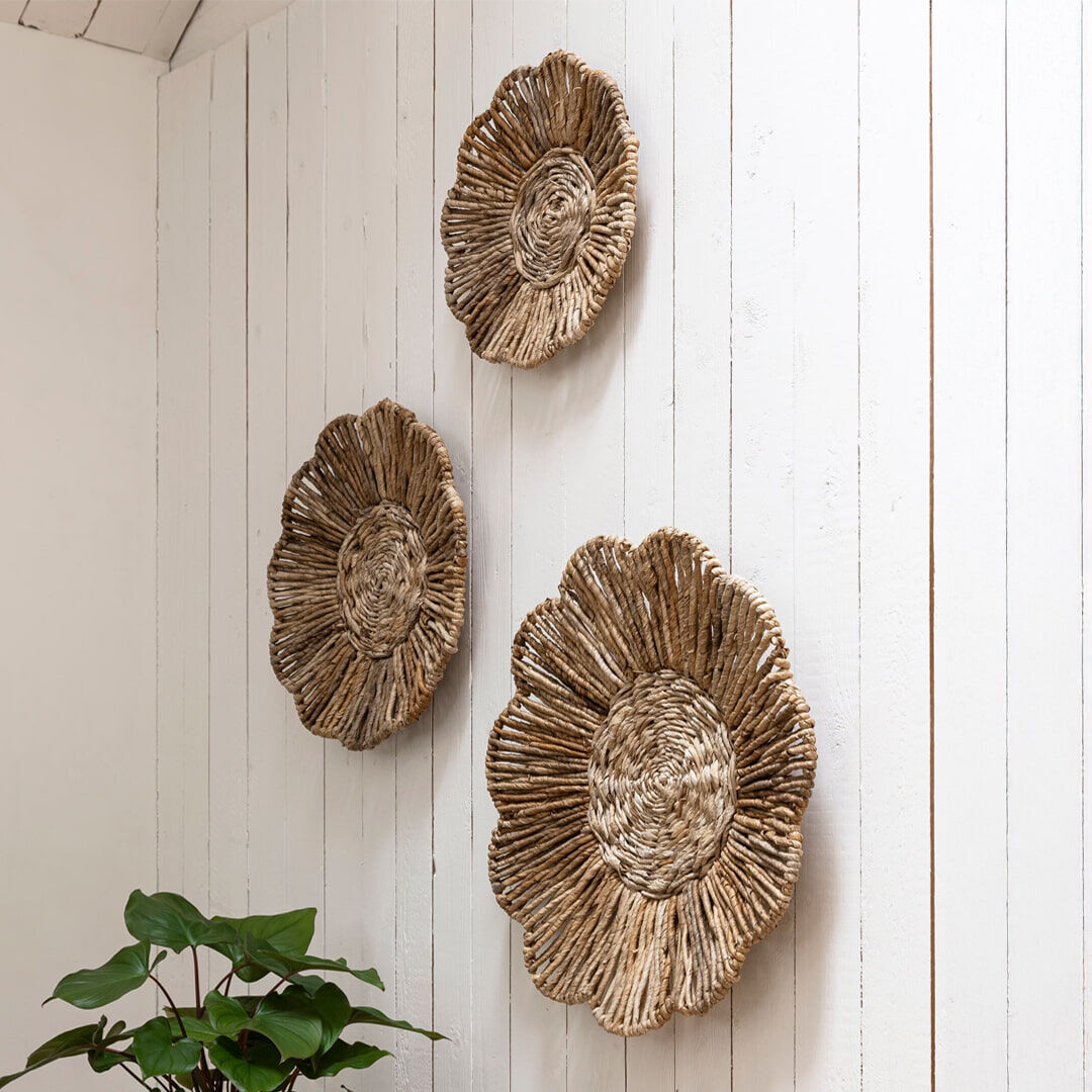 MUST Living Wanddecoratie Flower Set van 3 stuks, Abaca - Naturel - 8720146510257