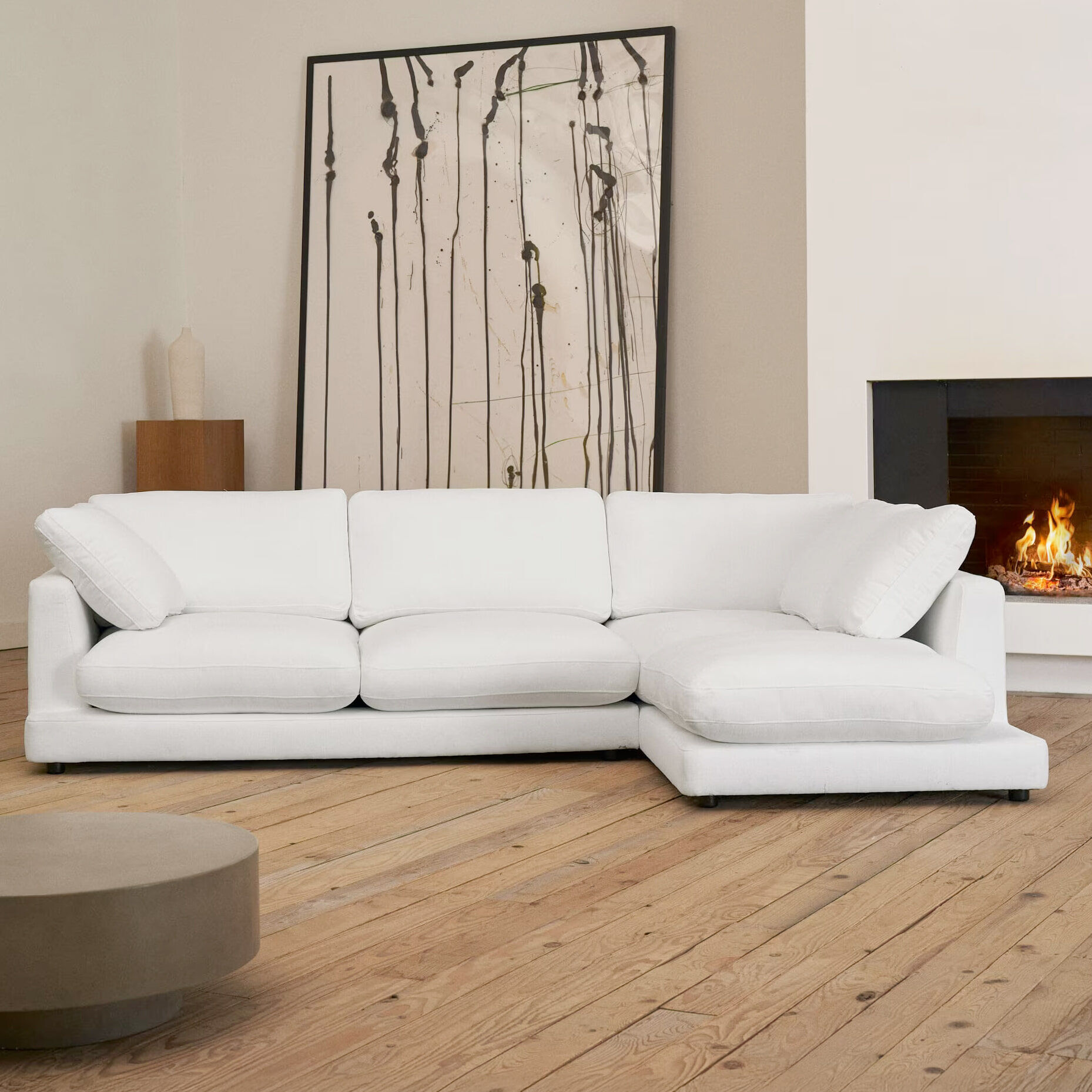 Kave Home 4-zits Loungebank Gala Rechts, Chenille - Wit - 8433840828213