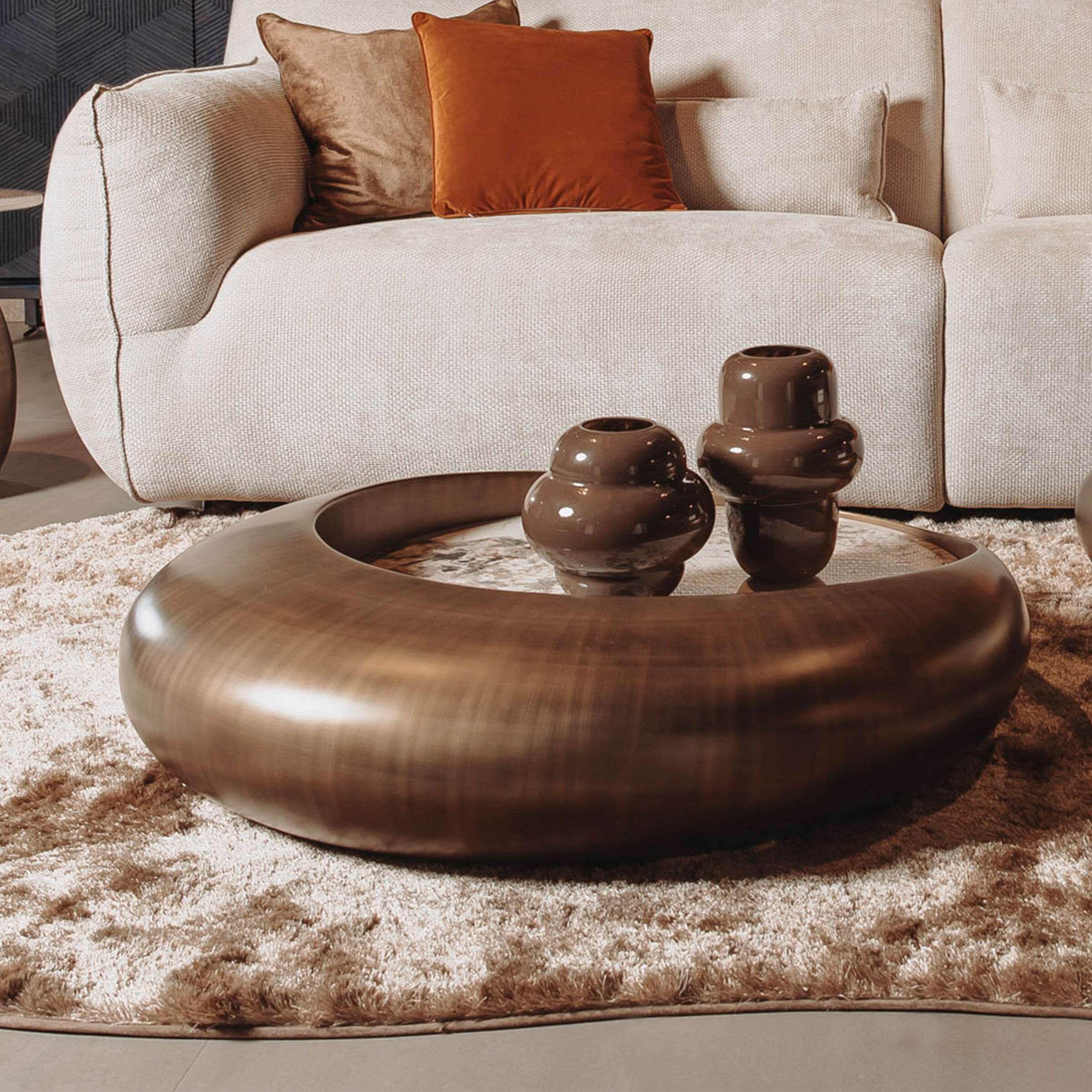 Tower Living Ronde Salontafel Castello Marmer-keramiek / brons, 100cm - Goud - 9503833829219