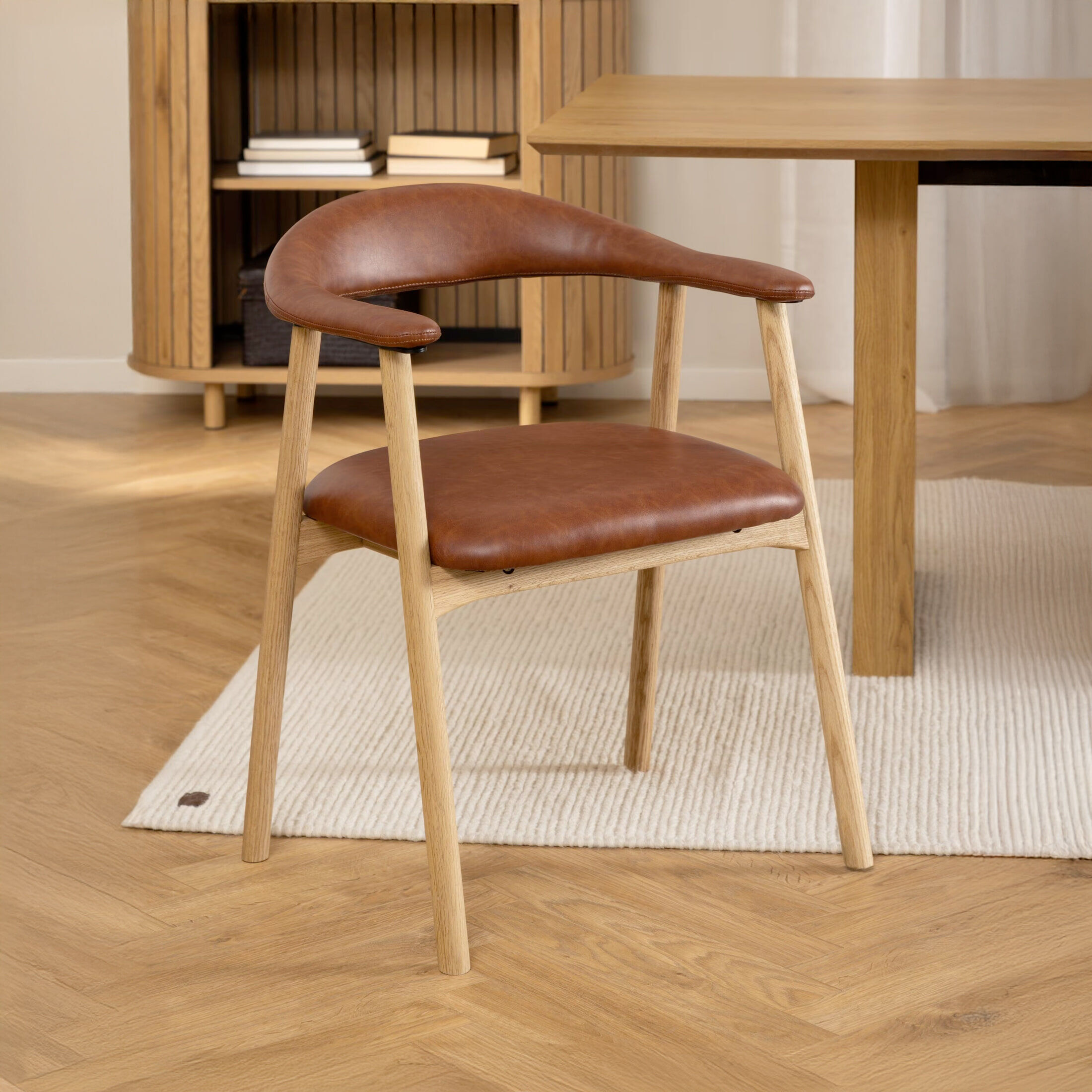 Bendt Eetkamerstoel Gerado Eikenhout en PU leer - Bruin - 5713941322845