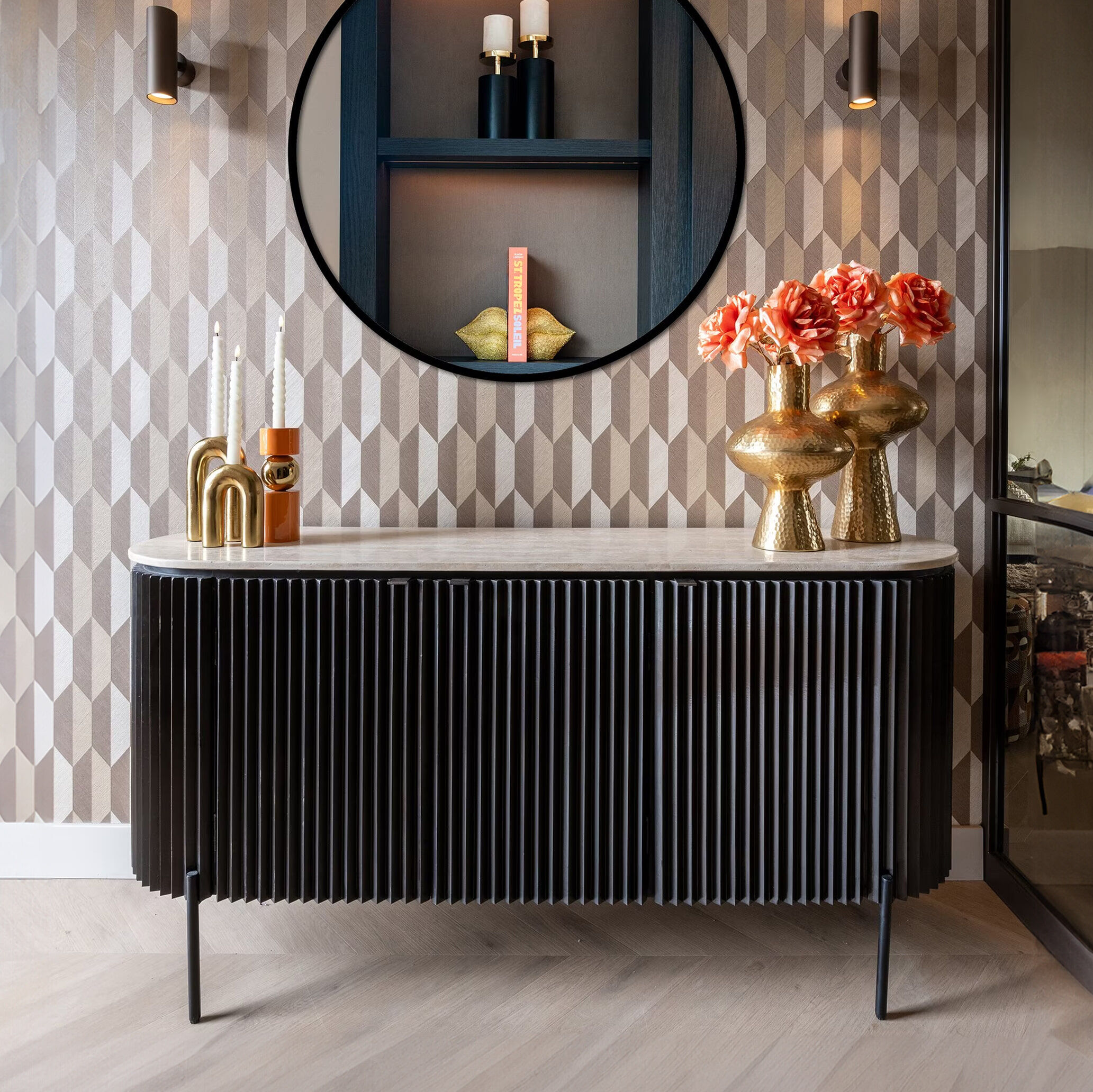 Richmond Dressoir Hampton Travertin 160cm - Dark Brown - 8720621691181