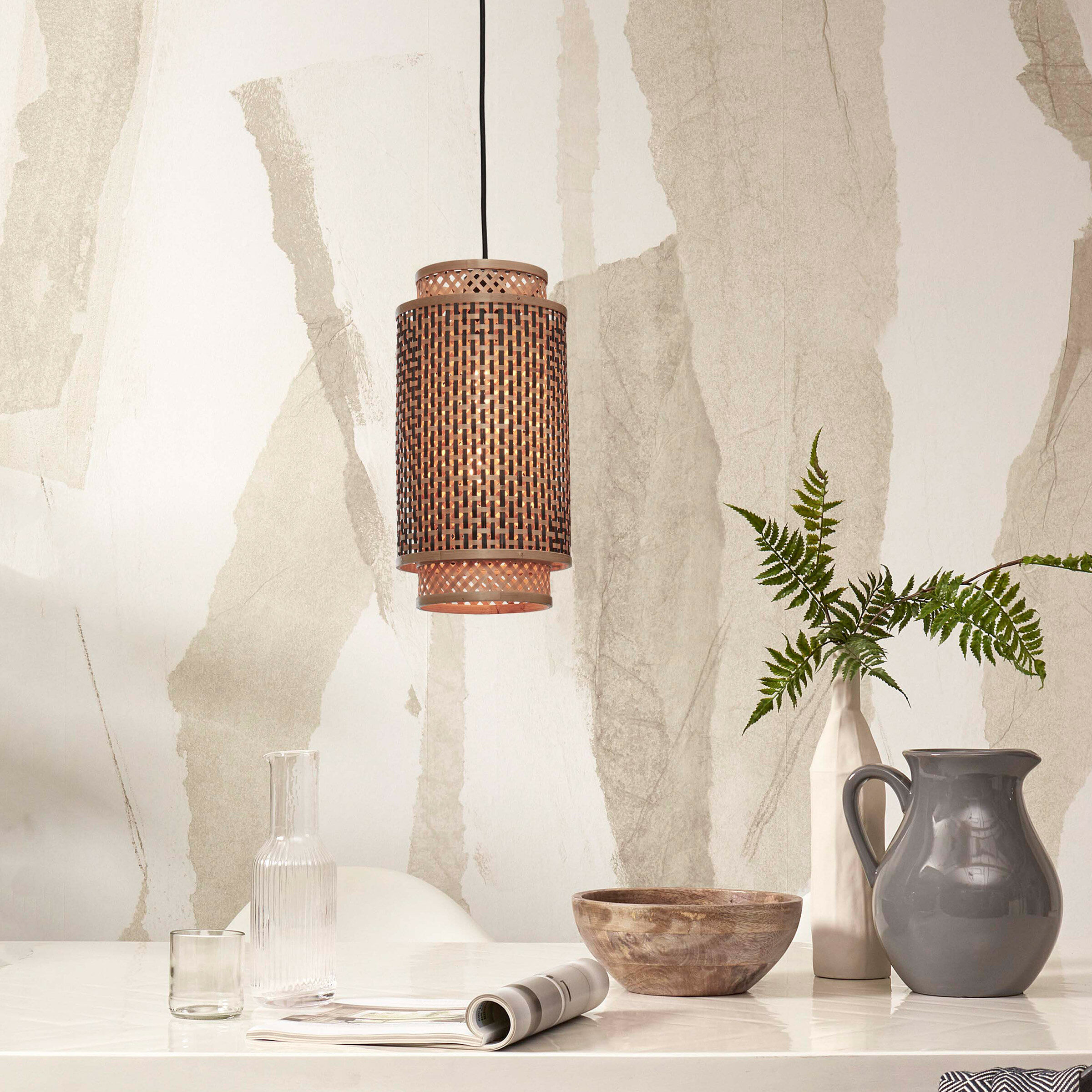 GOOD&MOJO Hanglamp Bhutan Bamboe, 35cm - Naturel - 8716248089739
