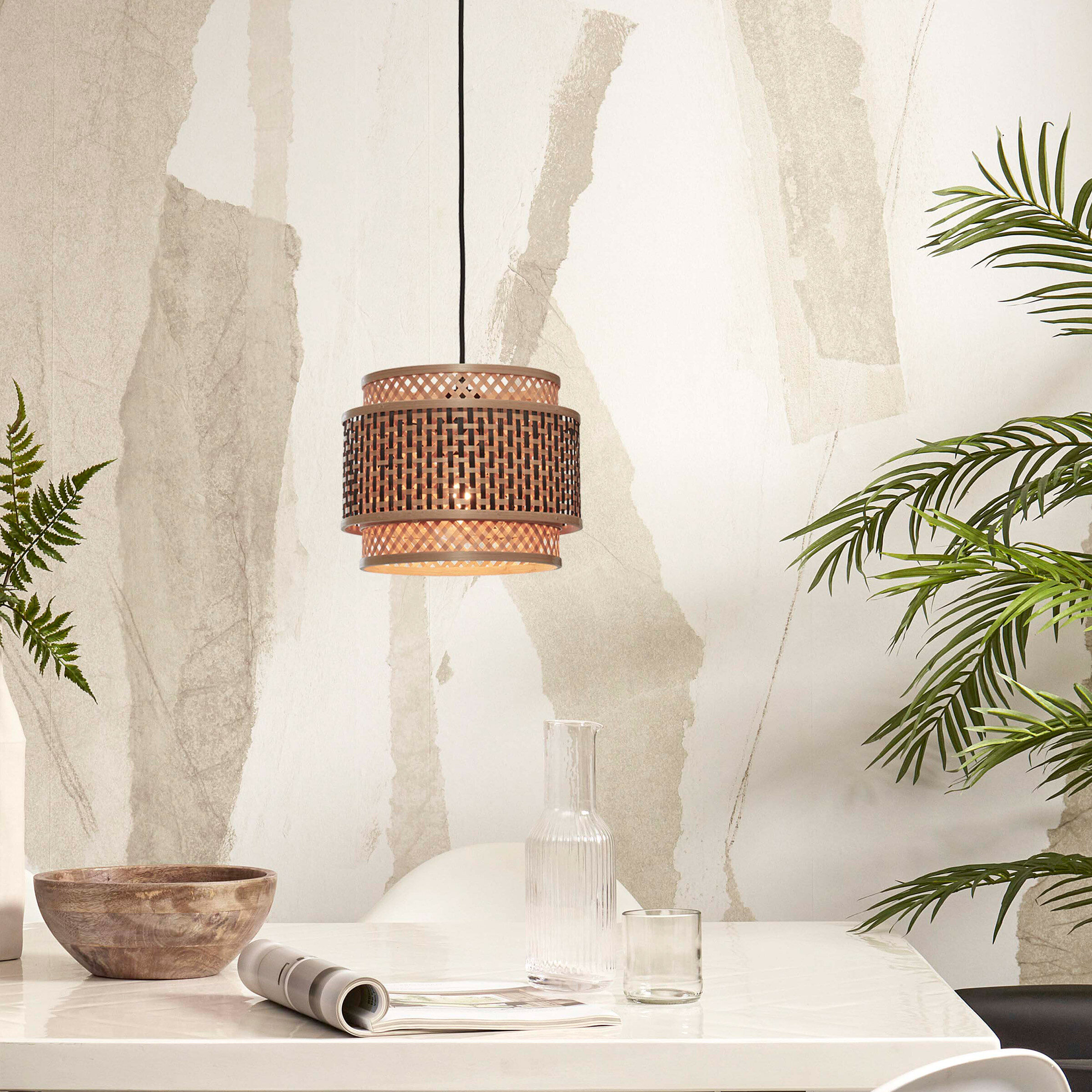 GOOD&MOJO Hanglamp Bhutan Bamboe, 25cm - Naturel - 8716248089746