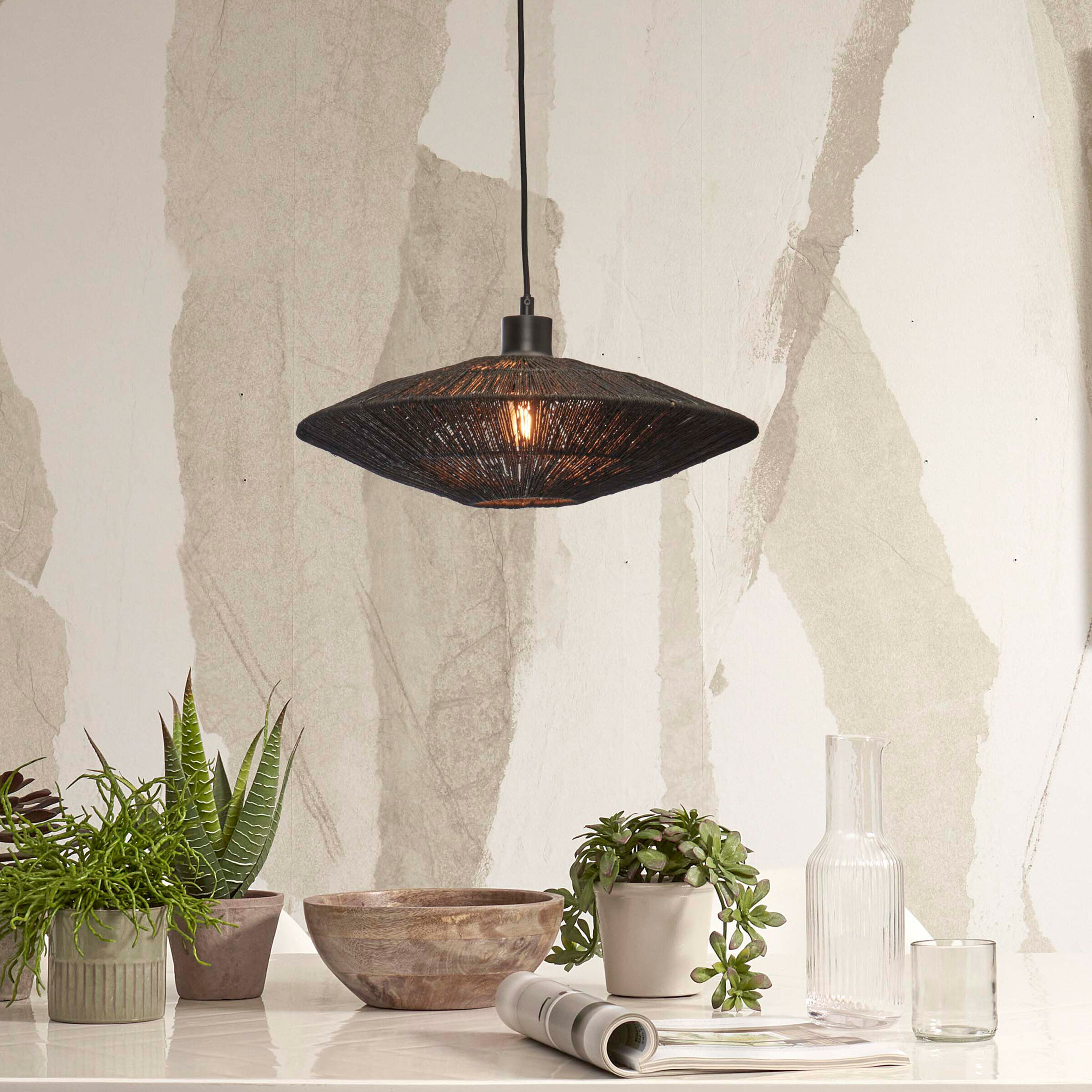 GOOD&MOJO Hanglamp Iguazu Jute, 40cm - Zwart - 8716248090575
