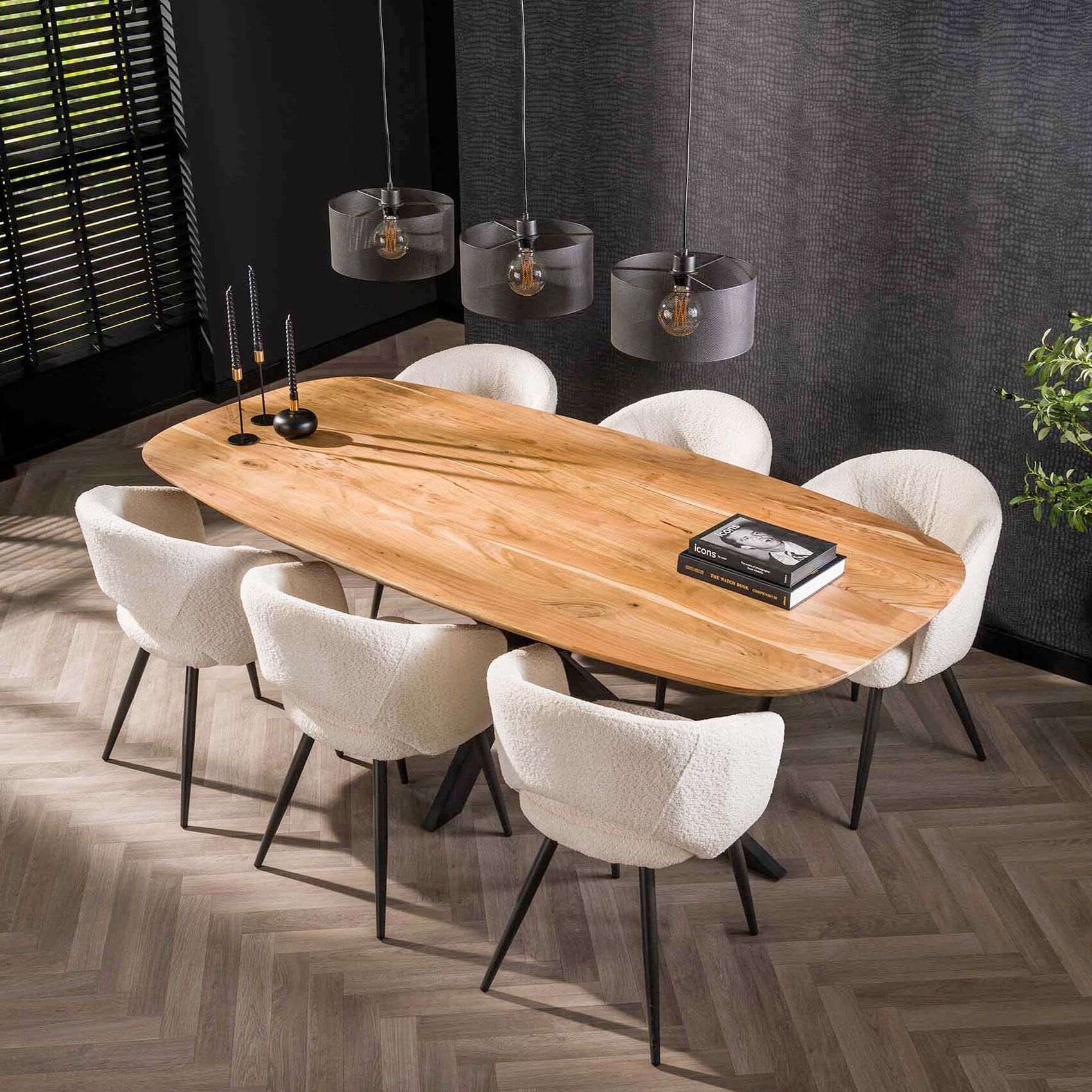 LifestyleFurn Eettafel Imre Deens ovaal, Acaciahout, 215 x 105cm - Massief acacia naturel - 9502993216129