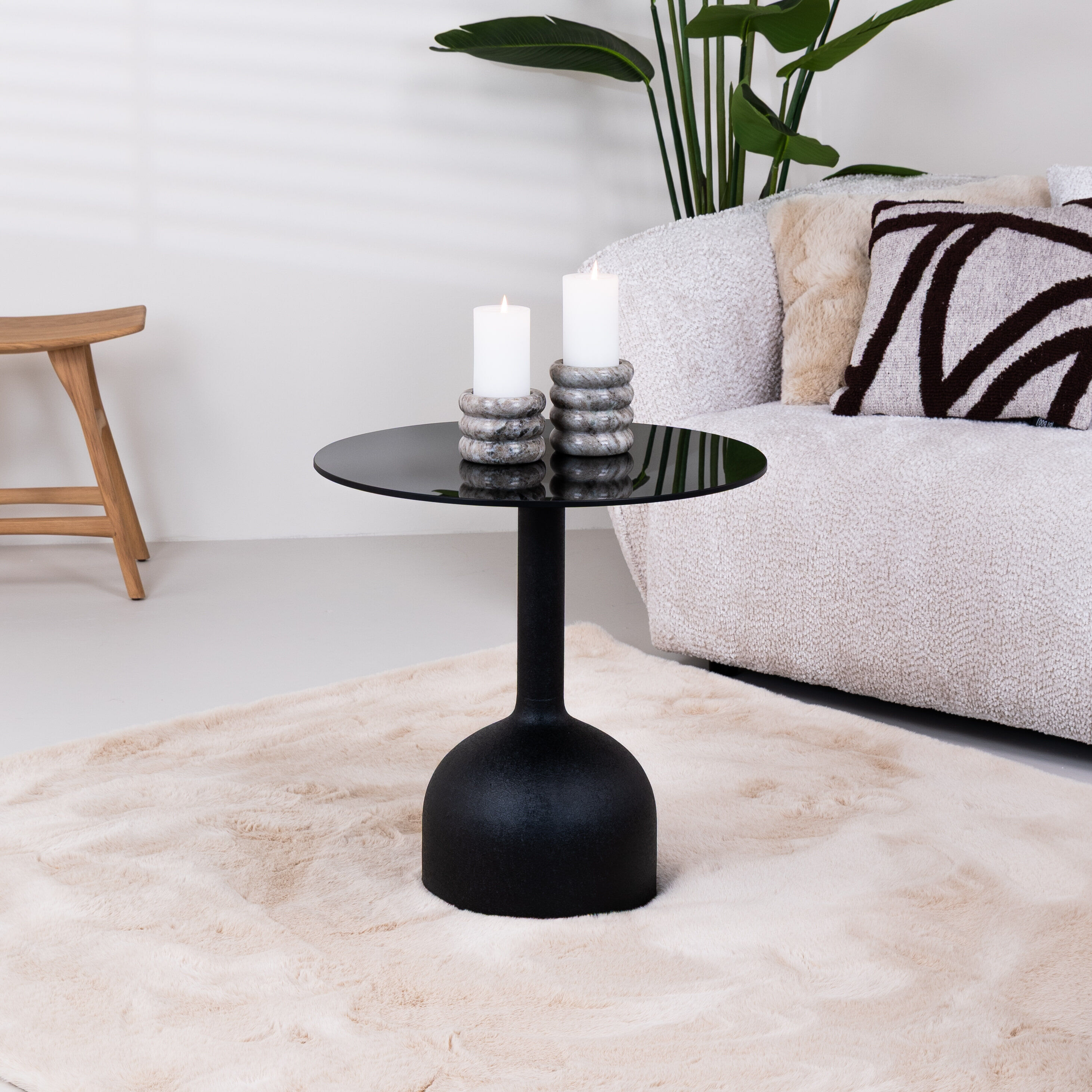 Sohome Ronde Bijzettafel Indira Glas en staal, 55cm - Zwart - 7439613578577