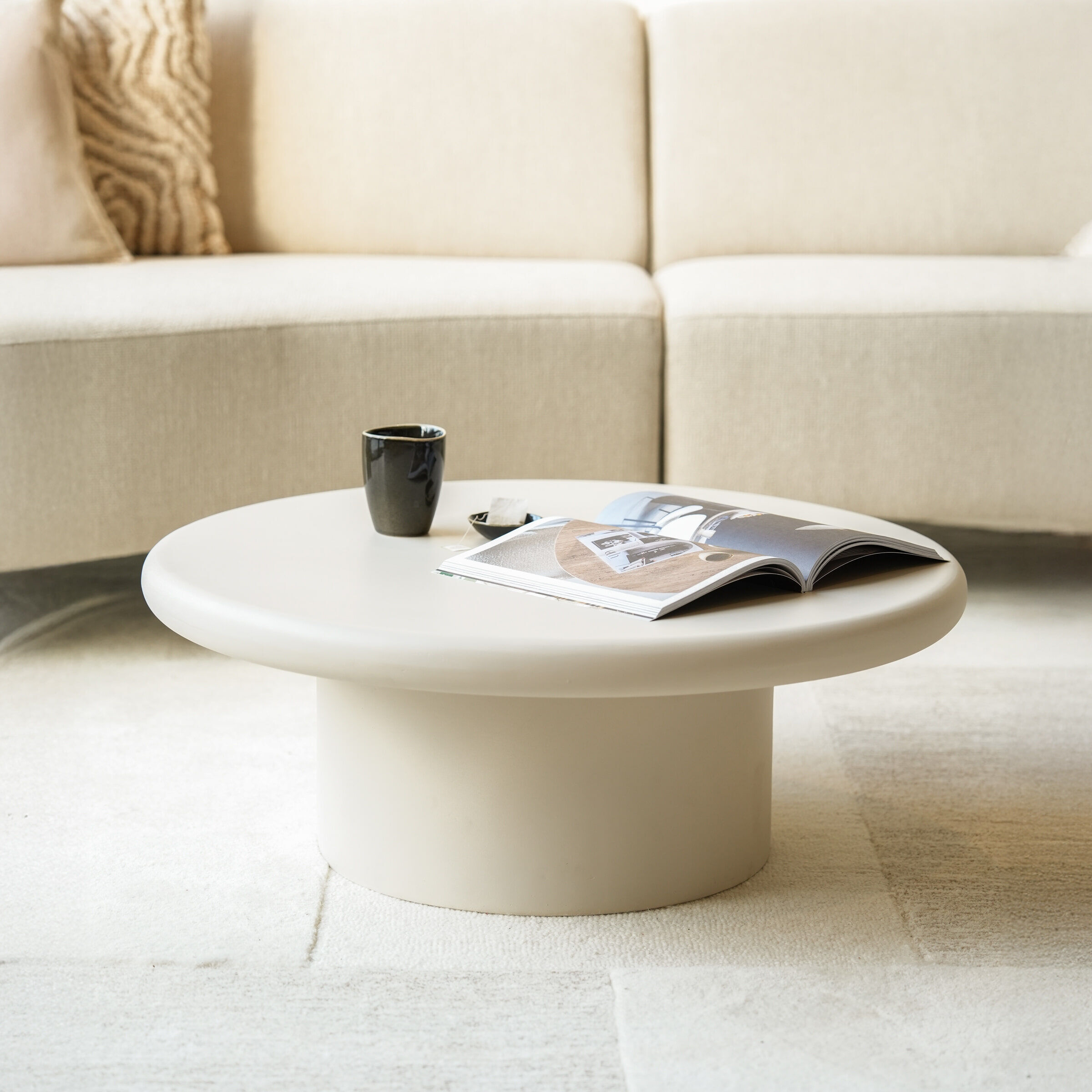 Eleonora Ronde Salontafel Jade Magnesium oxide 80cm - crème - 8719087032355