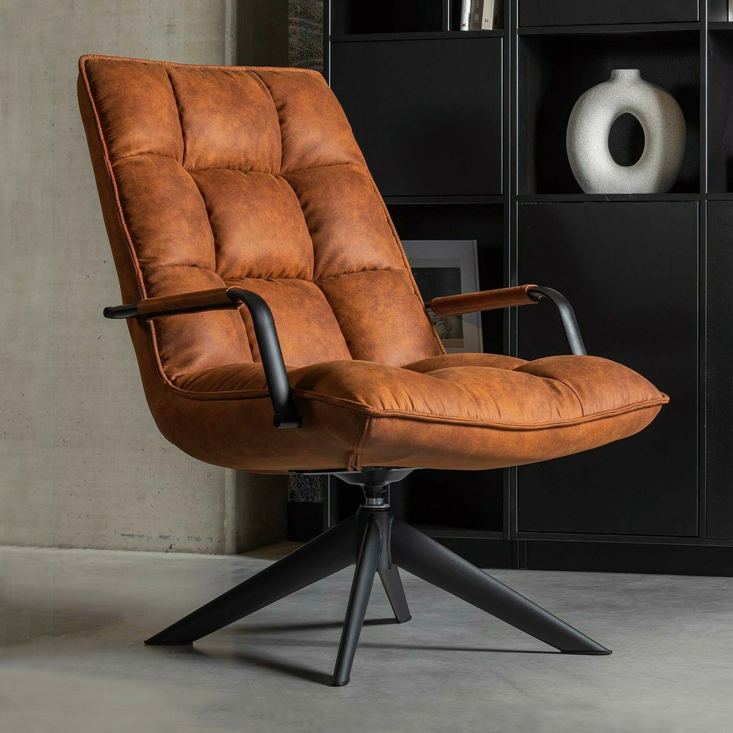 WOOOD Draaifauteuil Jouke Met armleuning, PU - Cognac - 8714713165308