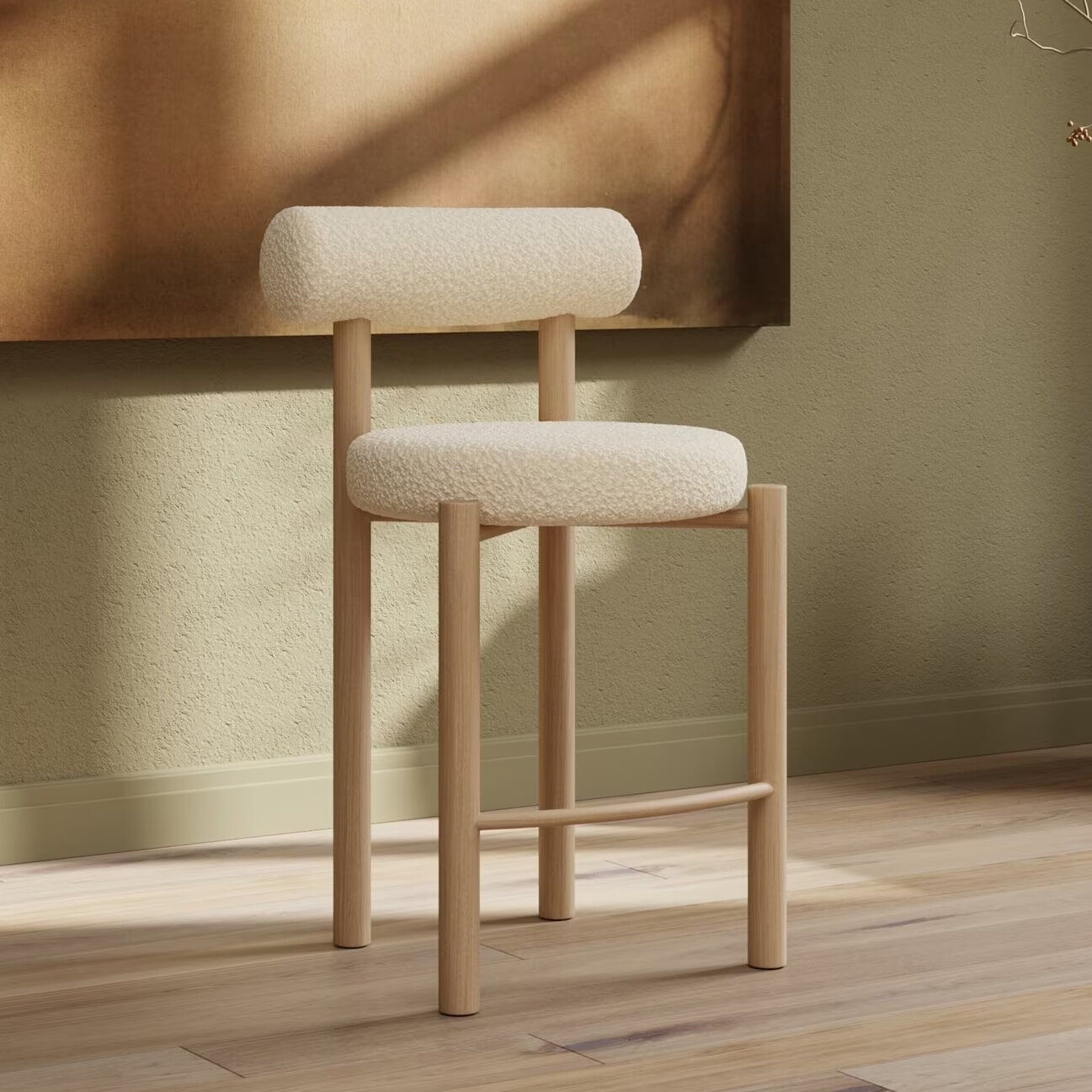 Nohr Barkruk Kashia Bouclé en houtlook (zithoogte 66cm) - Wit - 7340220846808