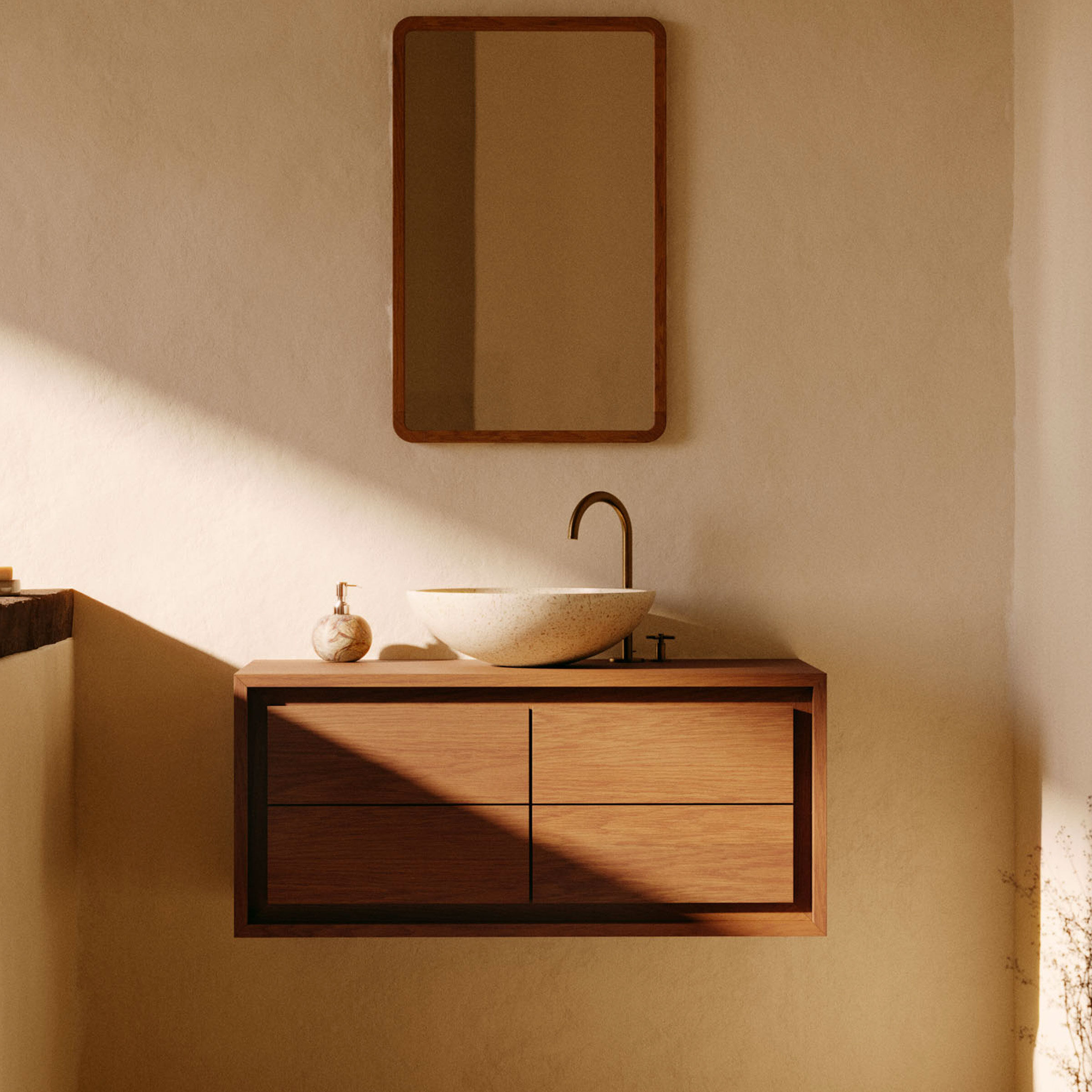 Kave Home Badkamermeubel Kenta Teakhout - Bruin, 90cm (excl. waskom) - 8433840836805