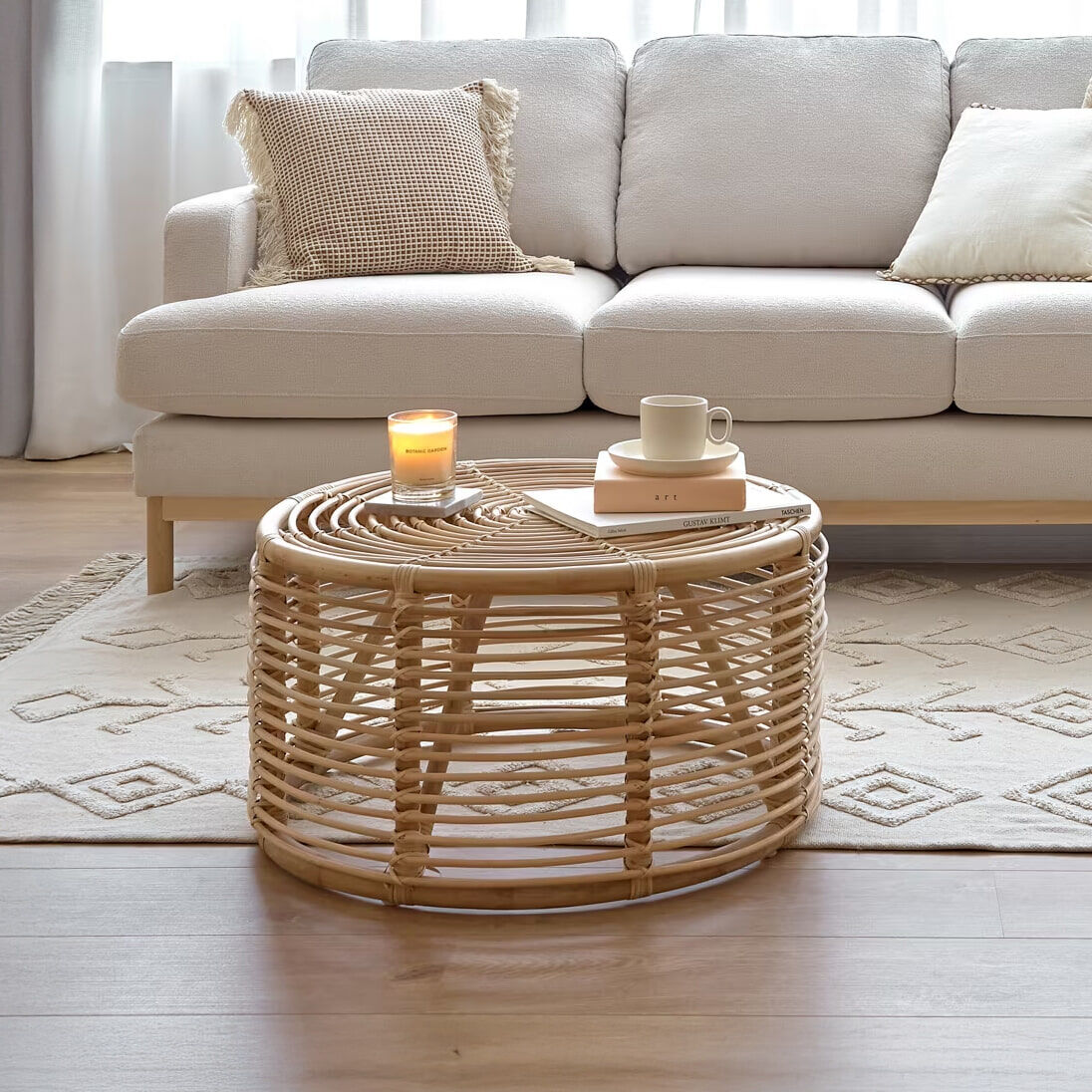 Kave Home Ronde Salontafel Kohana Rotan, 66cm - Bruin - 8433840691633