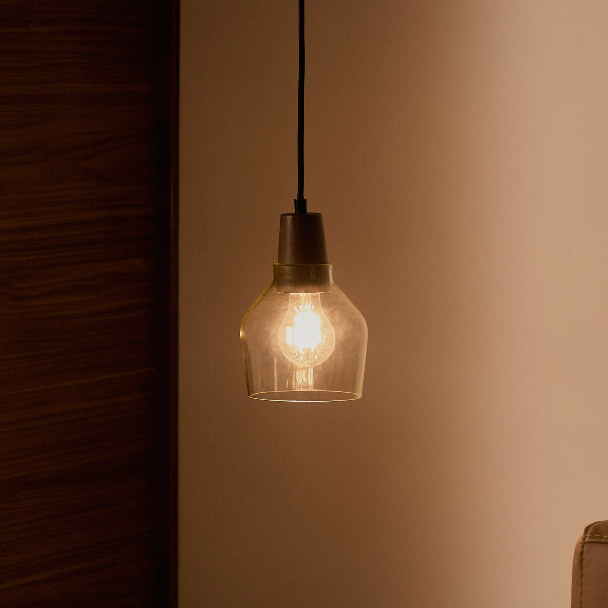 Kave Home Hanglamp Silex Notenhout en glas, 13cm - Grijs - 8433840921464