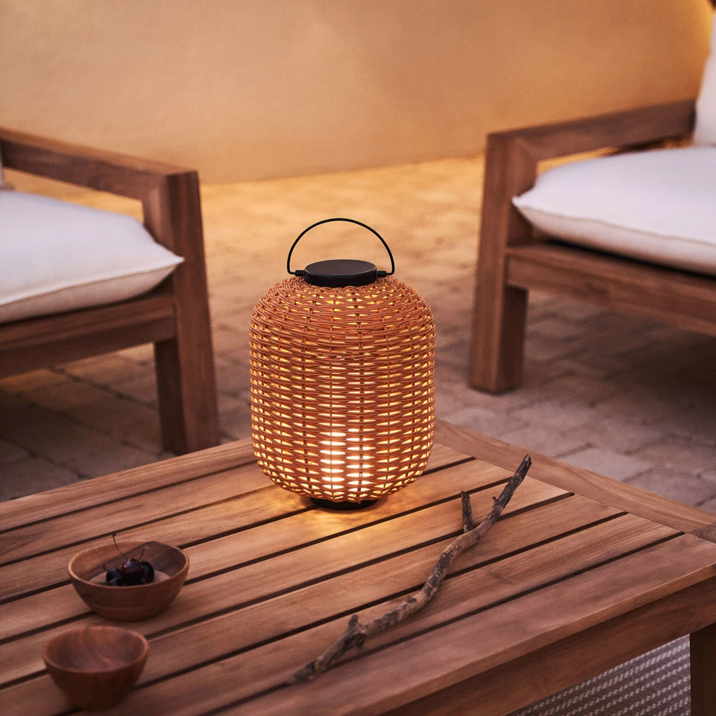 Kave Home Oplaadbare Tafellamp Saranella Rotan, 37cm hoog - Bruin - 8433840834801