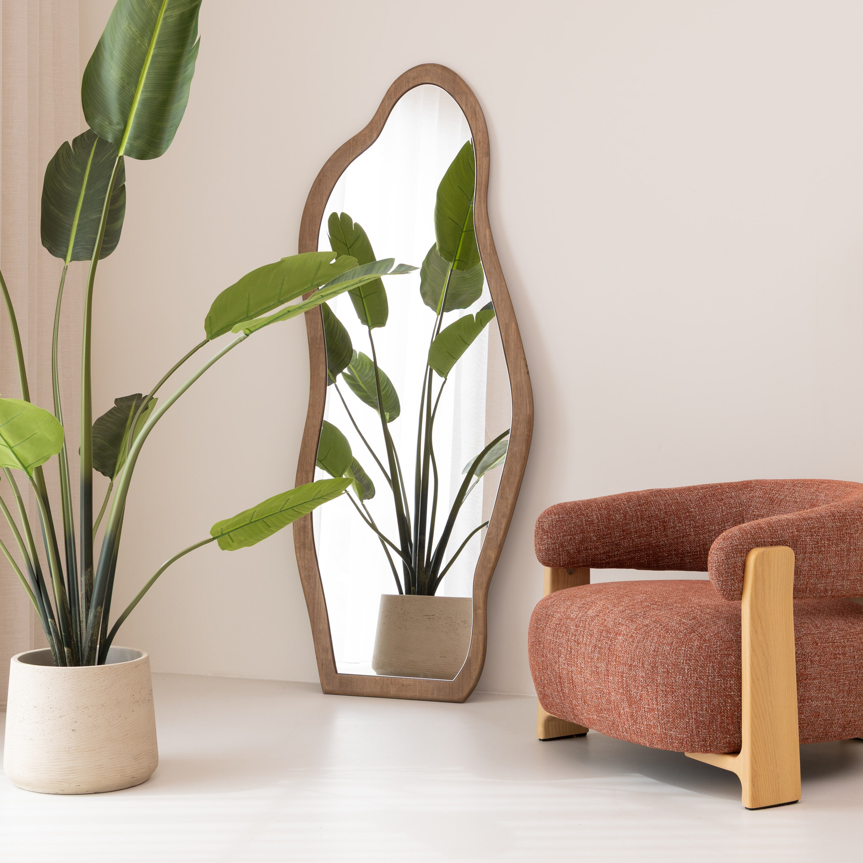 By-Boo Organische Spiegel Laban Hout, 180 x 72cm - Natuurlijk - Japandi - Passpiegel - 8720874591252