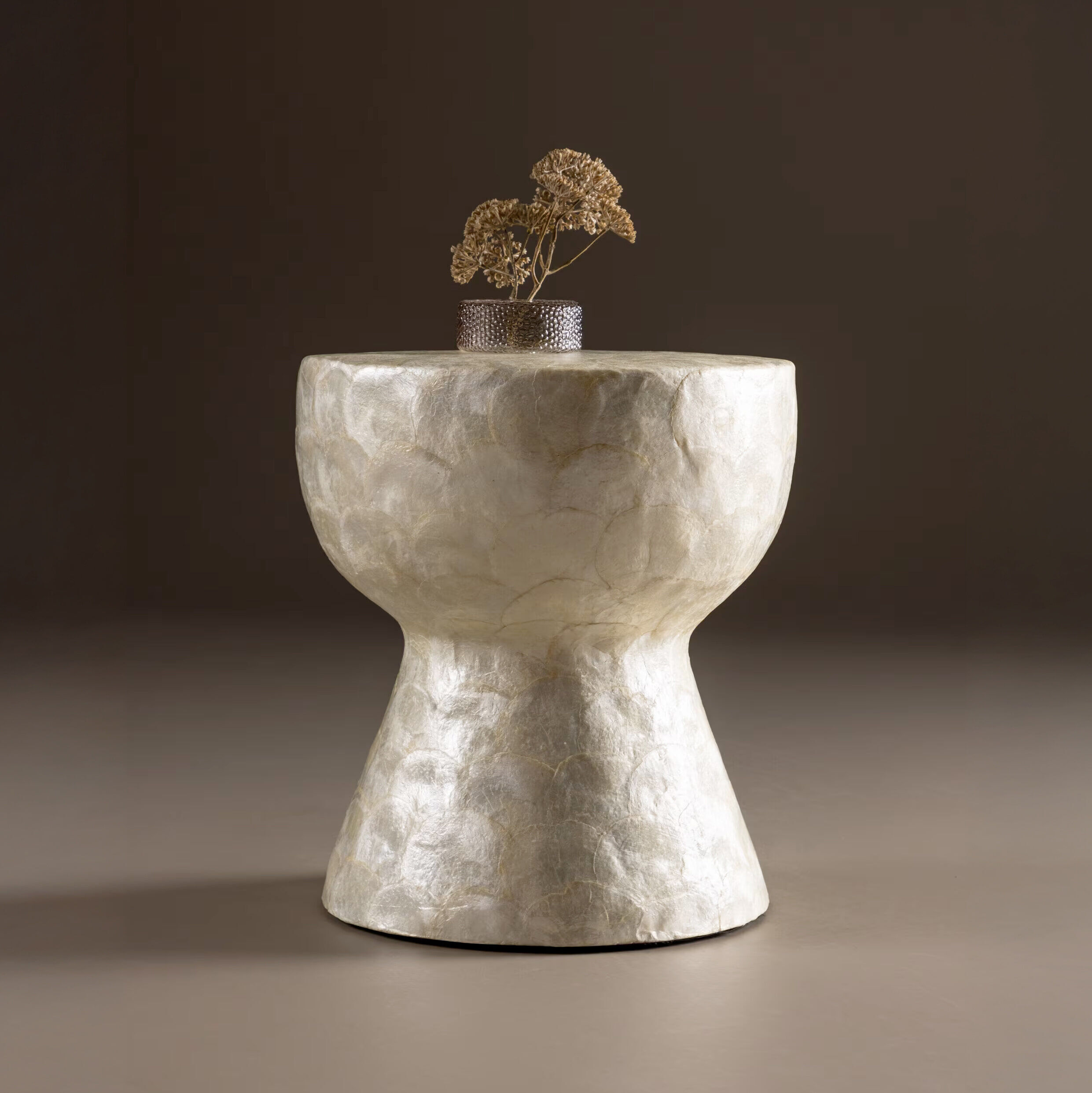 Nohr Ronde Bijzettafel Leeann Capiz, 40cm - Beige - 7340220831125