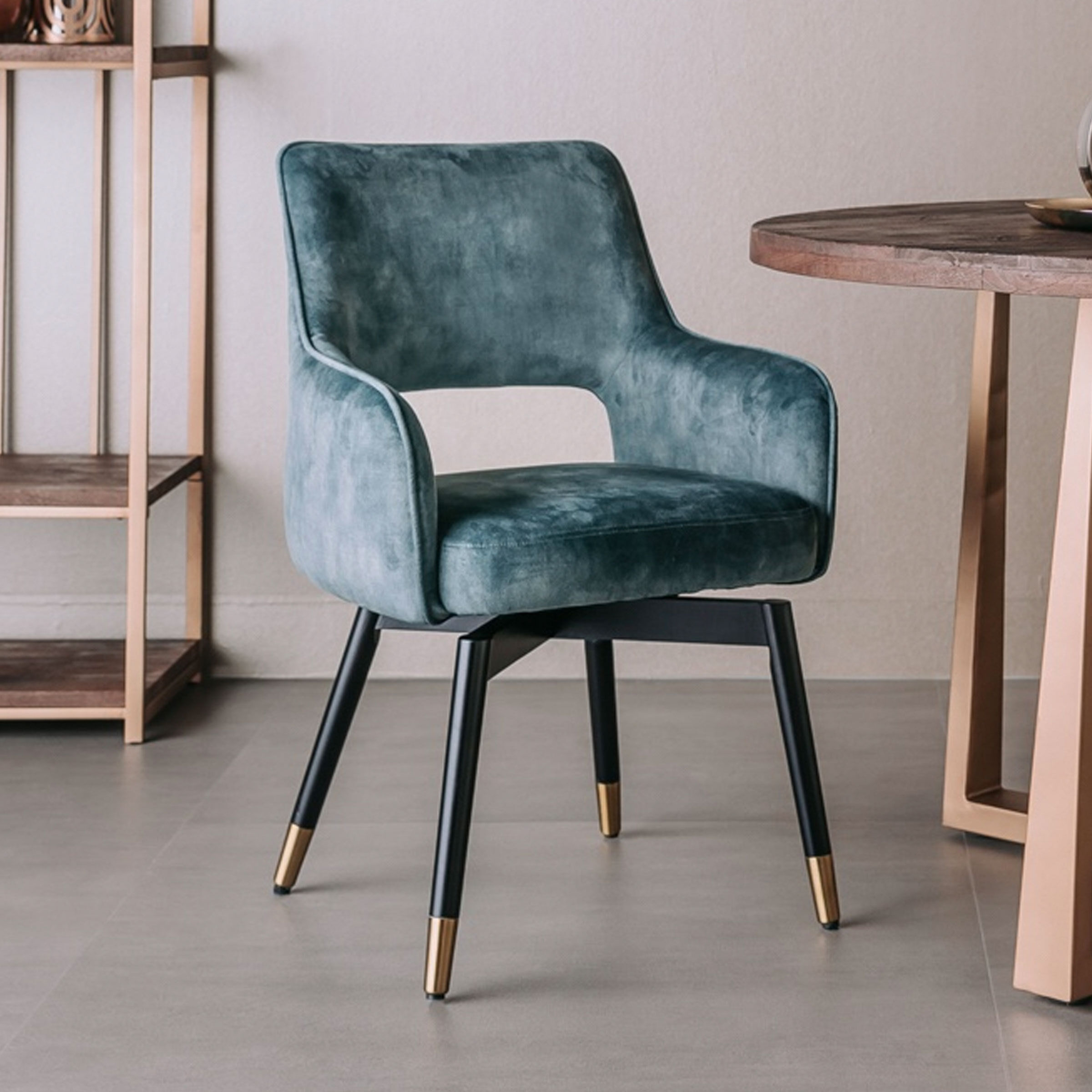 Tower Living Draaibare Eetkamerstoel Lenno Velvet - Blauw - 9502689985179