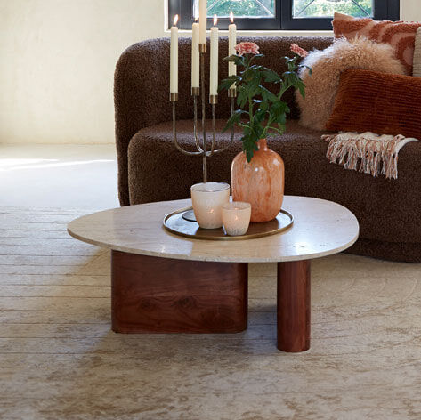 Light & Living Salontafel Mahelona Travertin en Acaciahout, 90 x 72cm - Bruin - Organisch - Japandi - 8717807694159