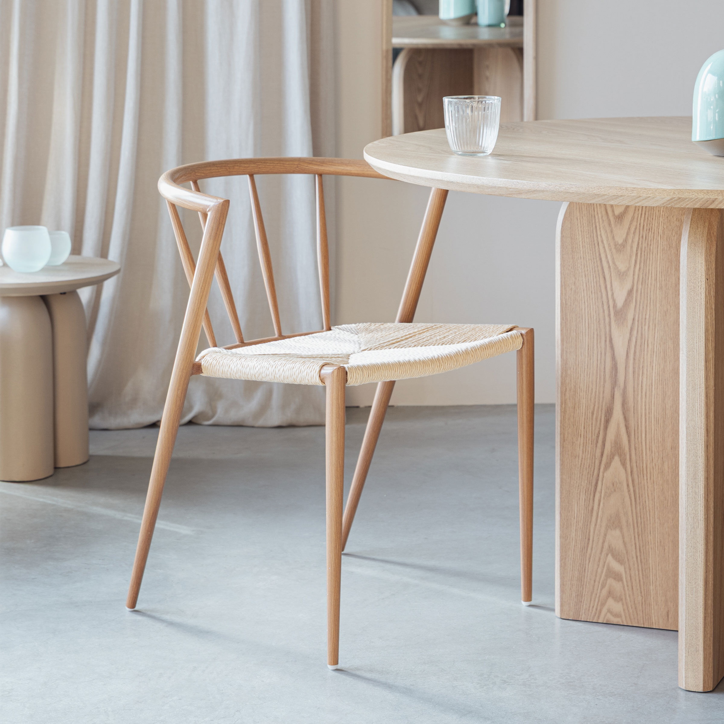 ZILT Eetkamerstoel Fraidy Houtlook en rotan - Beige - 9506165646912