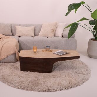 Eleonora Salontafel Luna Mangohout en travertin, 128 x 63cm - Bruin - Organisch - 8719087030351