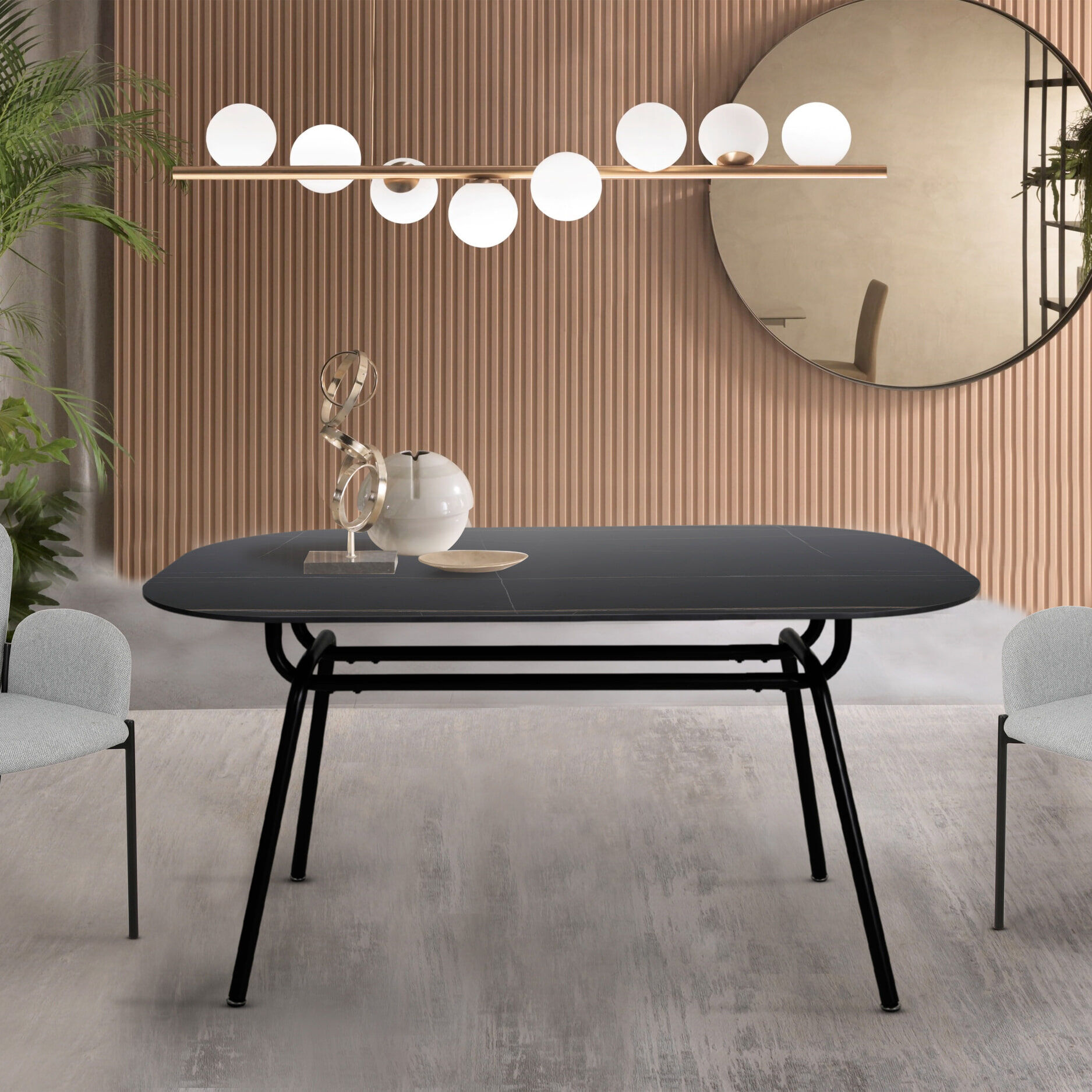 Artistiq Eettafel Lynzie Deens Ovaal, Keramiek, 150 x 90cm - Zwart - 4055195003943