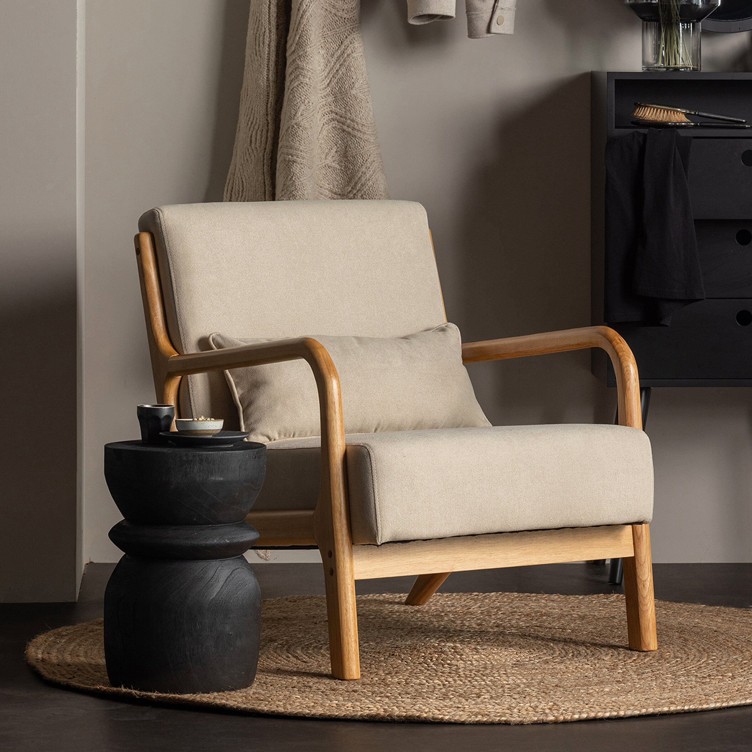 WOOOD Fauteuil Mark Stof - Naturel - Japandi - 8714713153299