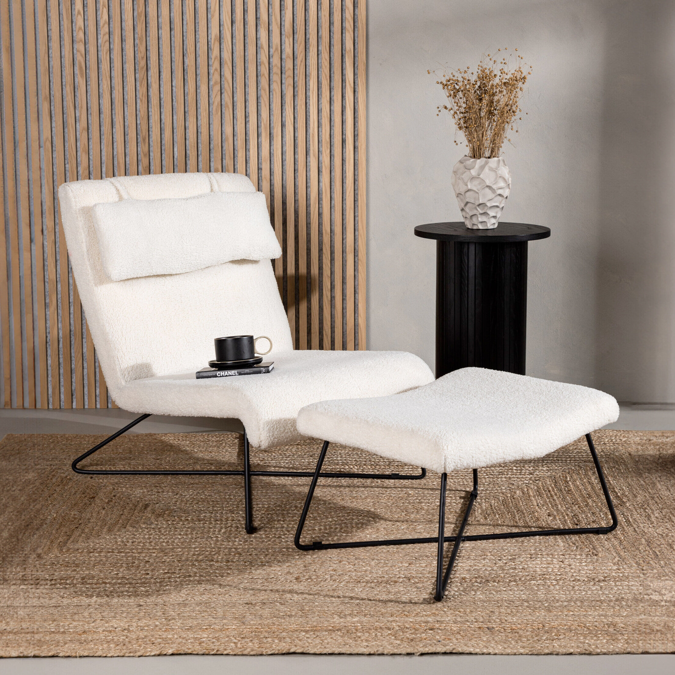 Nohr Fauteuil Mikail Met voetenbank, Bouclé - wit - 7340206963635