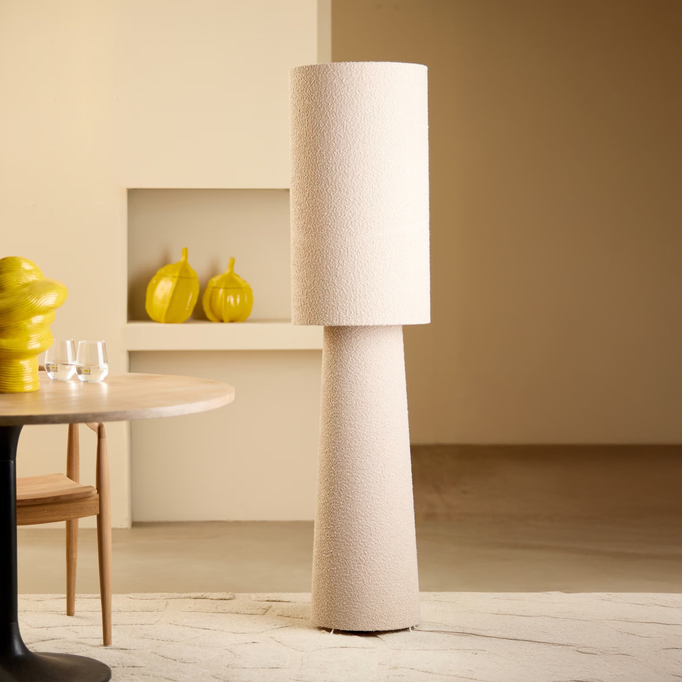 Light & Living Vloerlamp Mikkel Bouclé, 165cm - Crème - 8717807712563