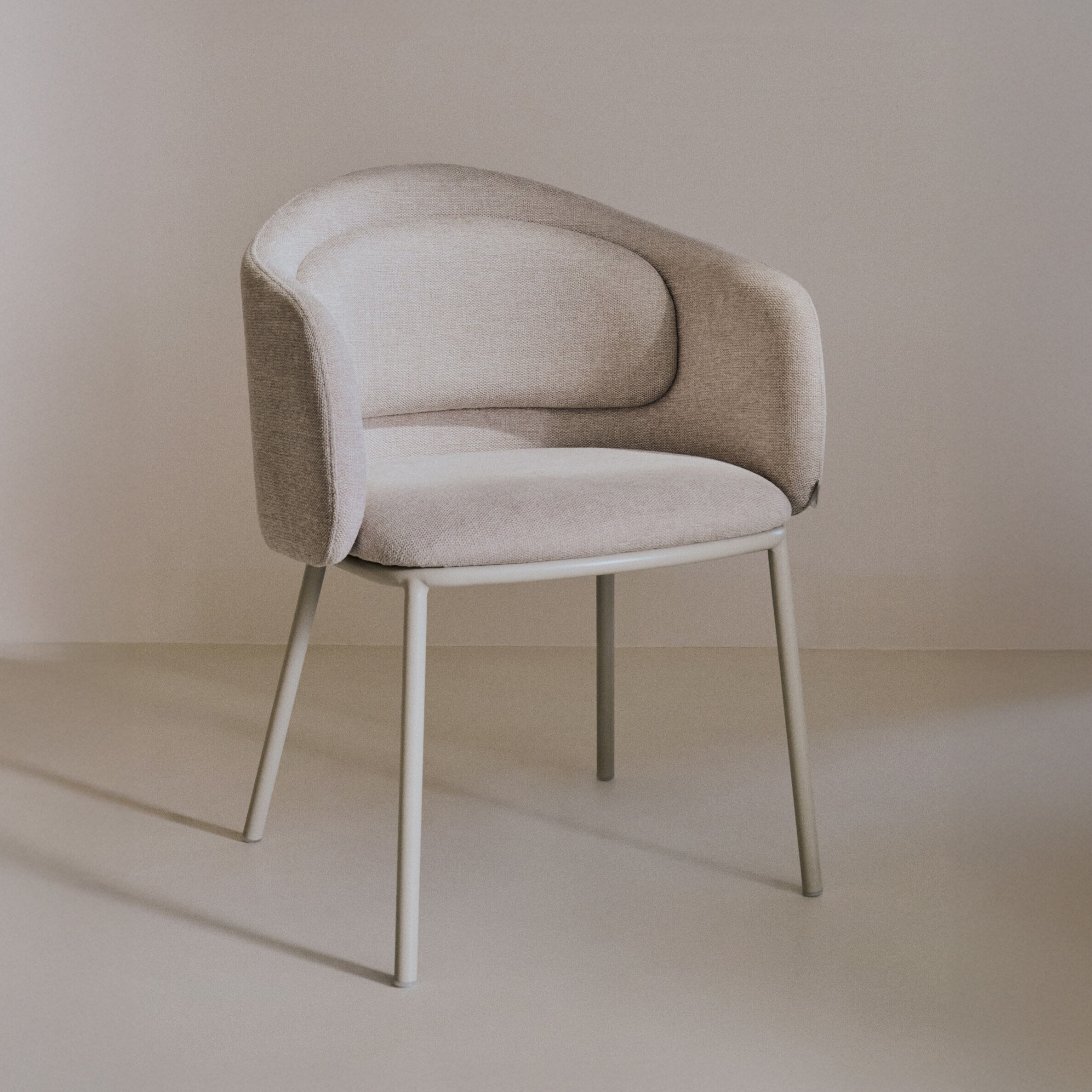 Kave Home Eetkamerstoel Minda Chenille - Beige - 8433840941226